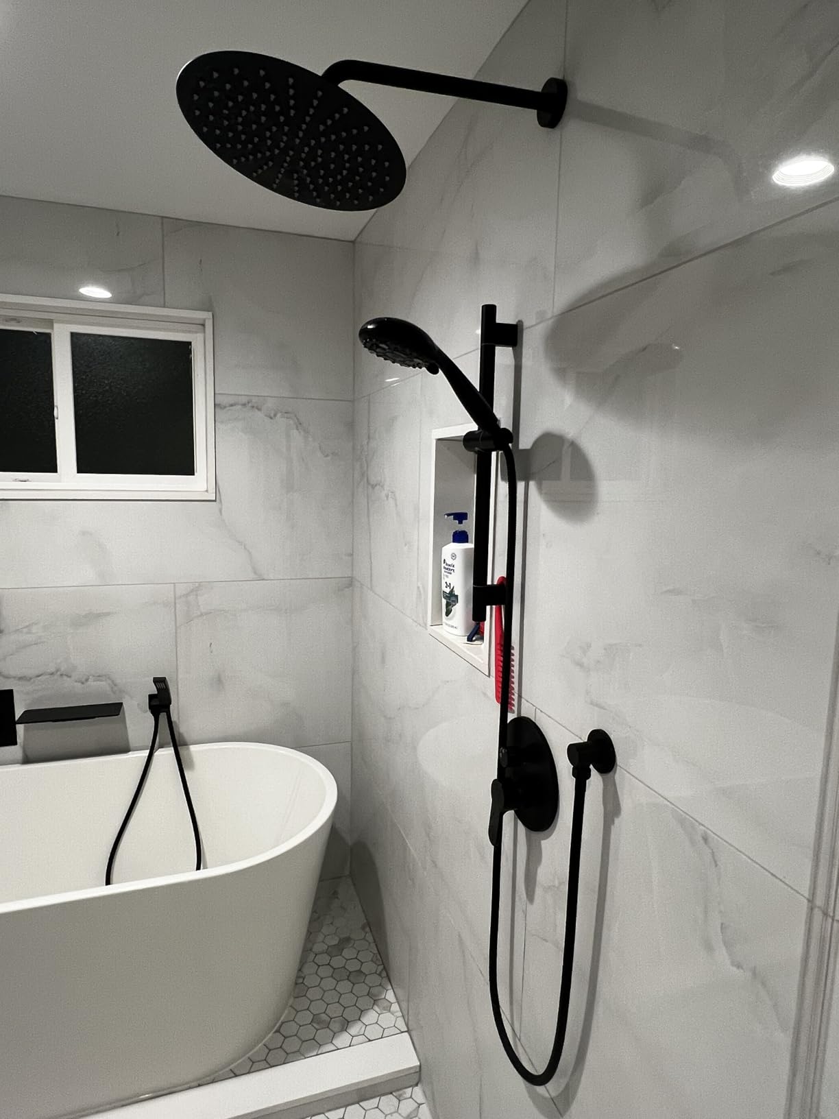 SR SUN RISE 12 Inch Rain Shower System, High Pressure Shower Heads and Handheld 6-Spray Combo Set Slide Bar Shower Faucets Sets Complete Included Valve and Trim Kit for Bathroom, Brushed Nickel customer photo 2