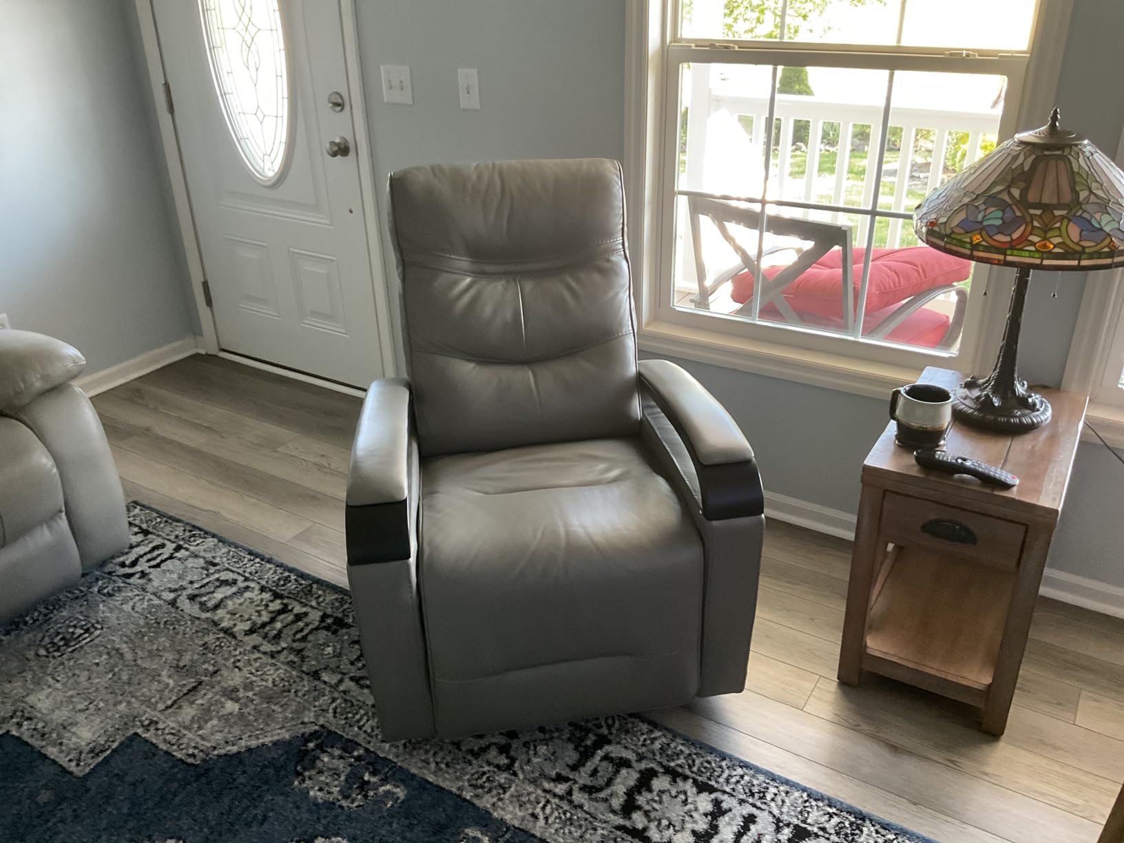 CHITA Genuine Leather Power Swivel Glider Rocker Recliner, FSC Certified Mid Century Modern Recliner Chair for Adults, Adjustable Power Headrest (Cognac Brown) customer photo 1