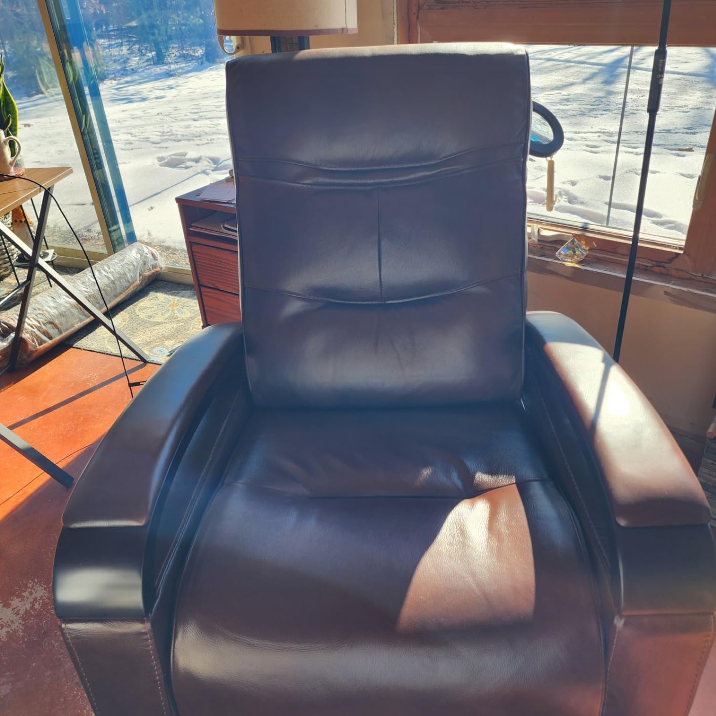 CHITA Genuine Leather Power Swivel Glider Rocker Recliner, FSC Certified Mid Century Modern Recliner Chair for Adults, Adjustable Power Headrest (Cognac Brown) customer photo 2