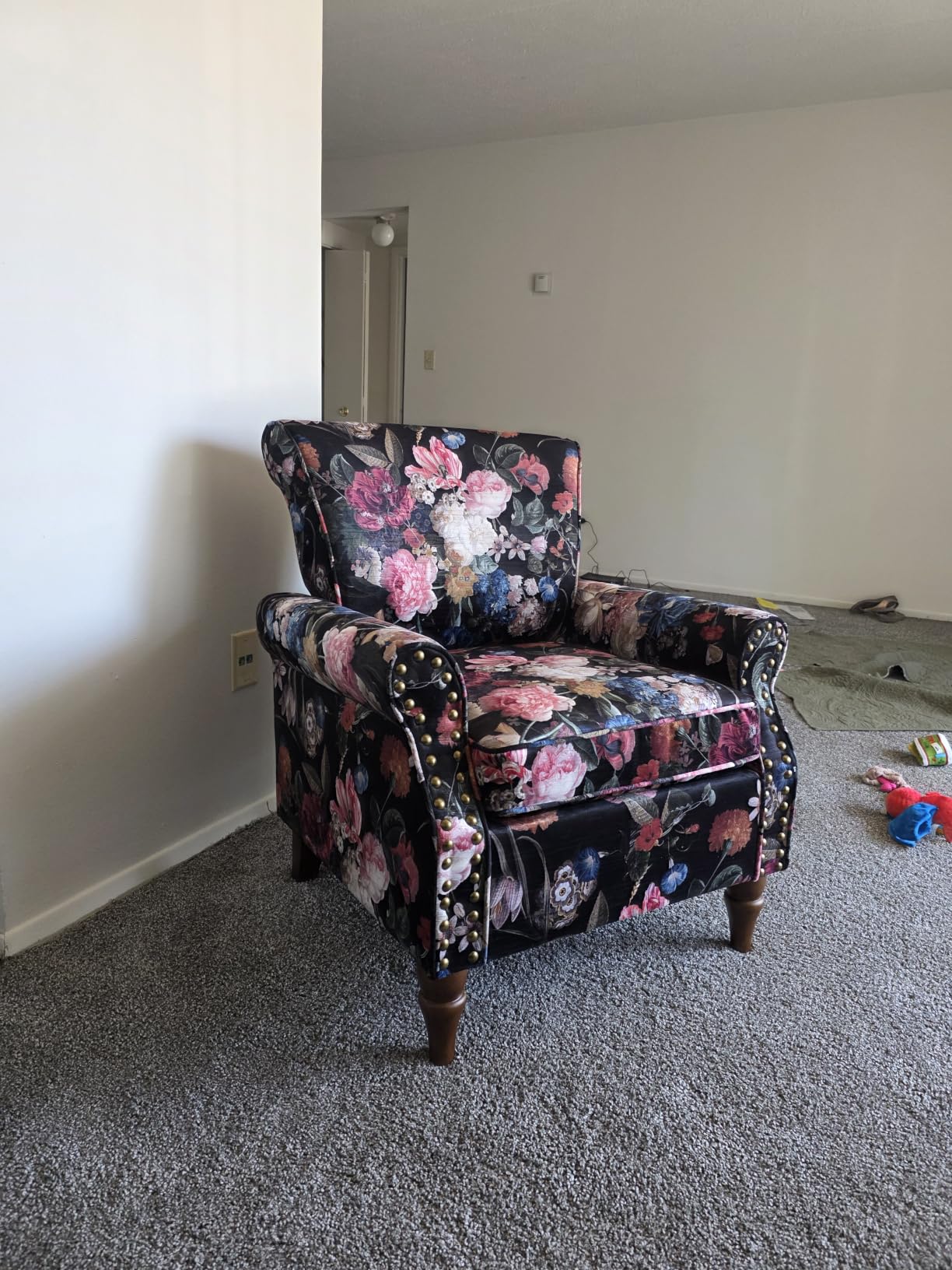 HULALA HOME Modern Wingback Accent Chair with Wood Legs & Removable Cushion, Comfy Upholstered Armchair with Nailhead Trim, Floral Pattern Single Sofa Chair for Living Room Bedroom, Mustard customer photo 1