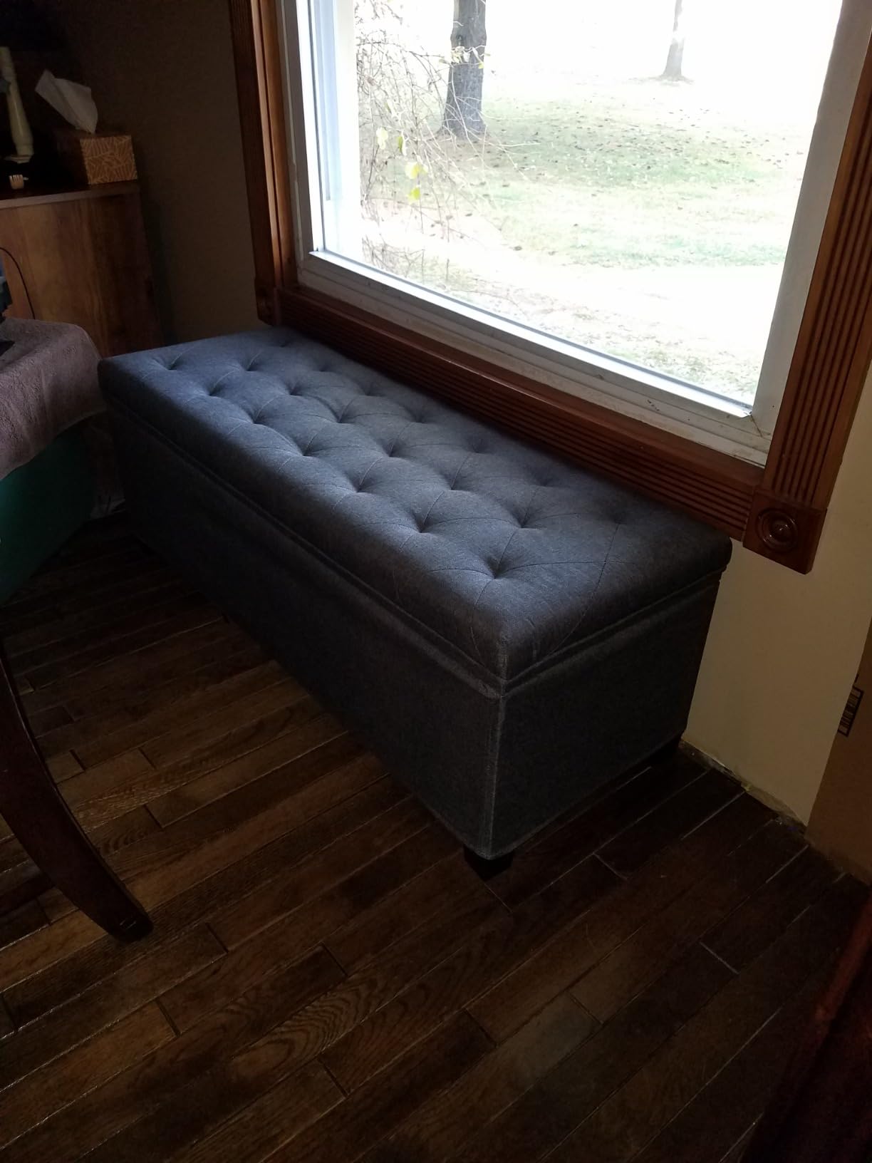 SONGMICS Storage Ottoman Bench, Foot Rest with Legs, 15.7 x 43.3 x 15.7 Inches, End of Bed Bench, Storage Chest, Load up to 660 lb, for Living Room, Bedroom, Entryway, Dark Gray ULSF088G01 customer photo 2
