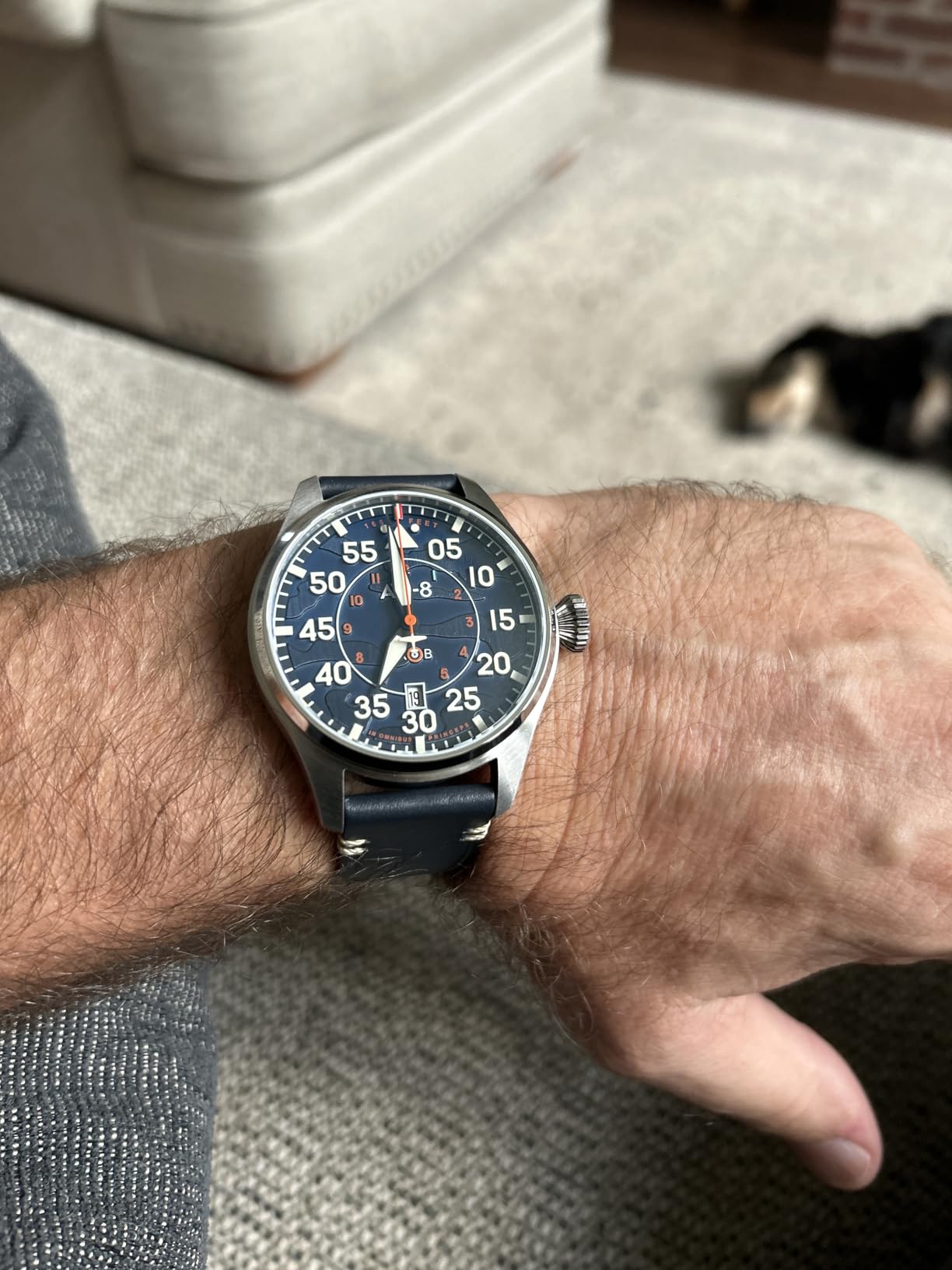 Aviator Hawker Hurricane Men's Pilot Watch - Japan Automatic Movement, 3 Hands & Date, 46mm Stainless Steel Case, Leather Strap, AV-4097 - Clowes customer photo 1