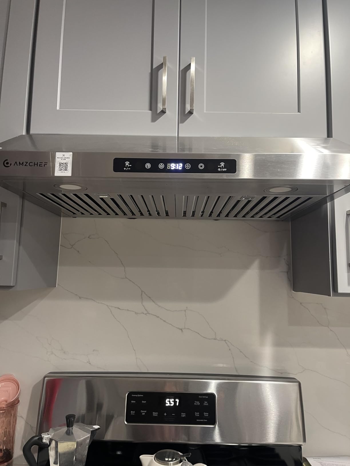 AMZCHEF Under Cabinet Range Hood 30 Inch, 750CFM Stainless Steel Kitchen Stove Vent Hood 3 Speed Exhaust Fan Touch/Remote/Gesture Control LED lights Time Setting Dishwasher-Safe Baffle Filters customer photo 2