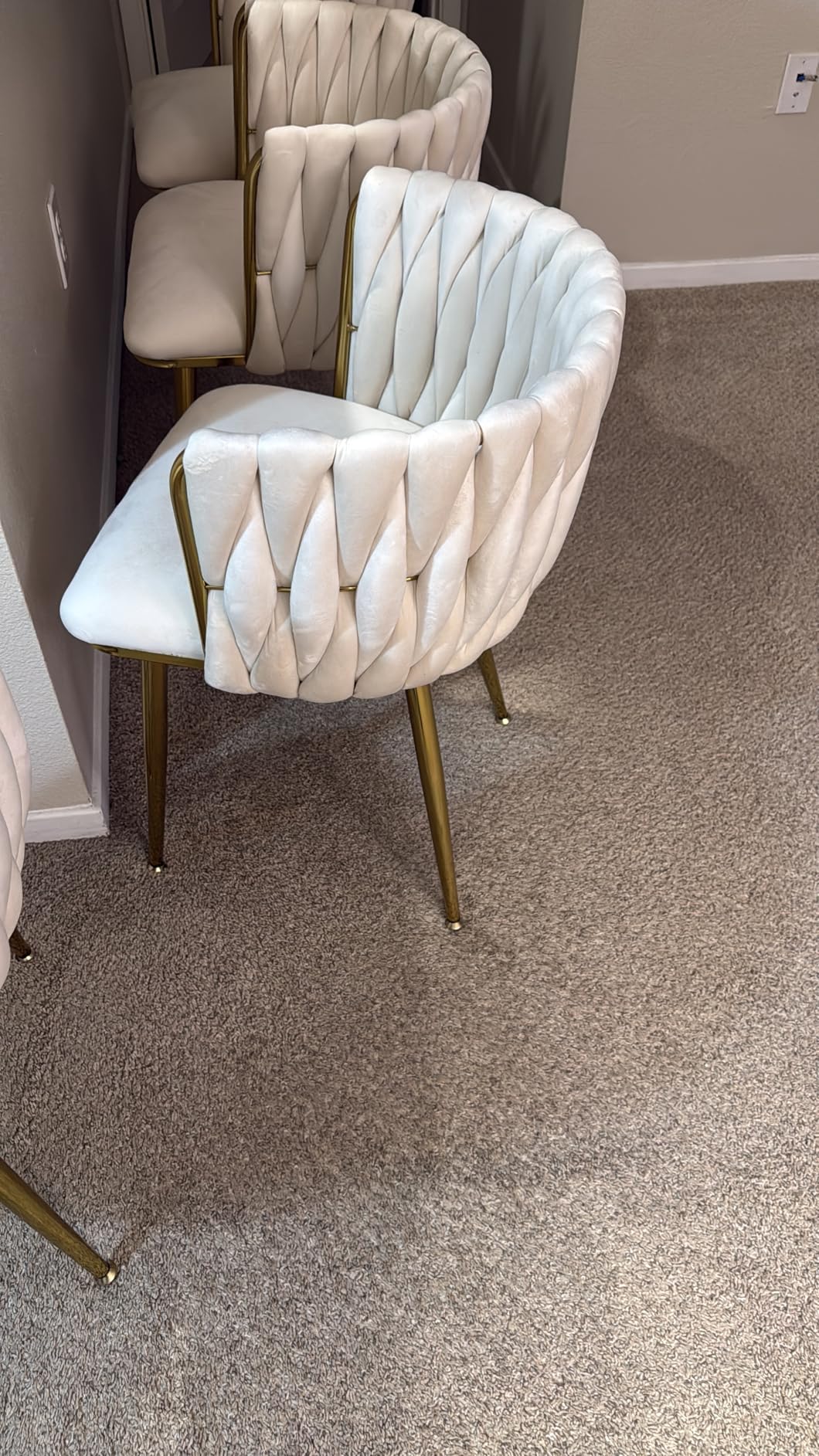 Nrizc Velvet Dining Chairs Set of 2, Woven Upholstered Dining Chairs with Gold Metal Legs, Modern Accent Chairs for Living Room, Dining Room, Kitchen customer photo 2