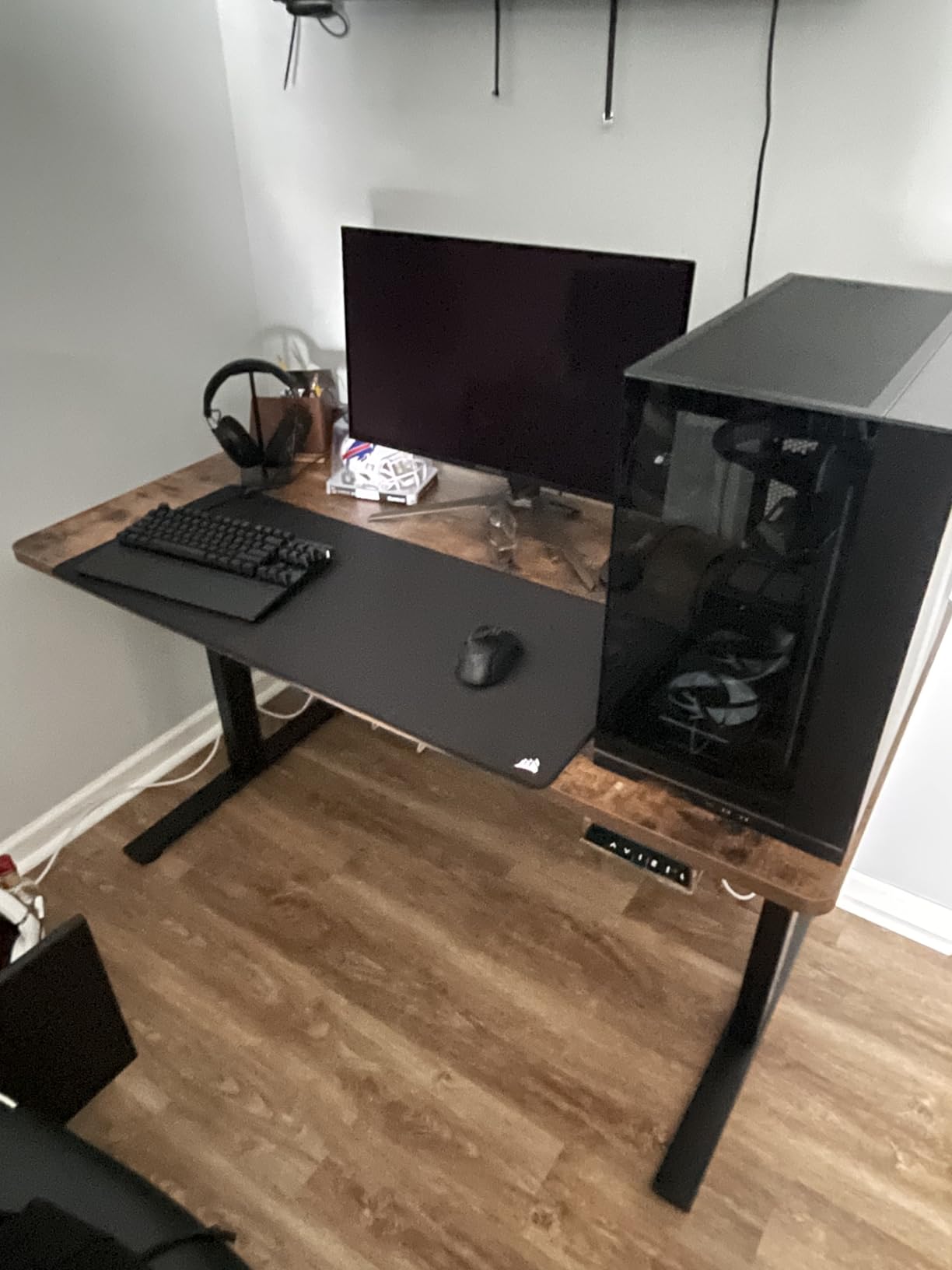 FLEXISPOT EN2 Whole-Piece Standing Desk with Clamp Power Strip, 55 x 28 Electric Stand Up Height Adjustable Desk with Cable Management (Black Frame + 55