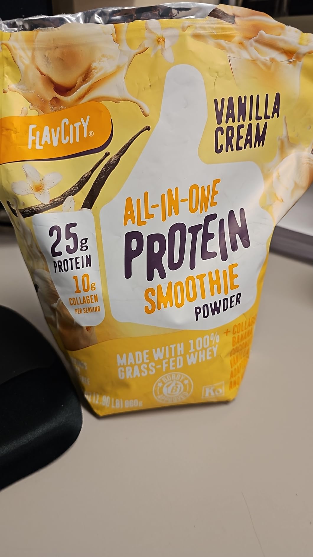 FlavCity Vanilla All in One Protein Shake Powder - On the Go Meal Alternative + Collagen Peptides, Reishi & Cordyceps, 100% Grass Fed Whey, 20 Servings customer photo 2