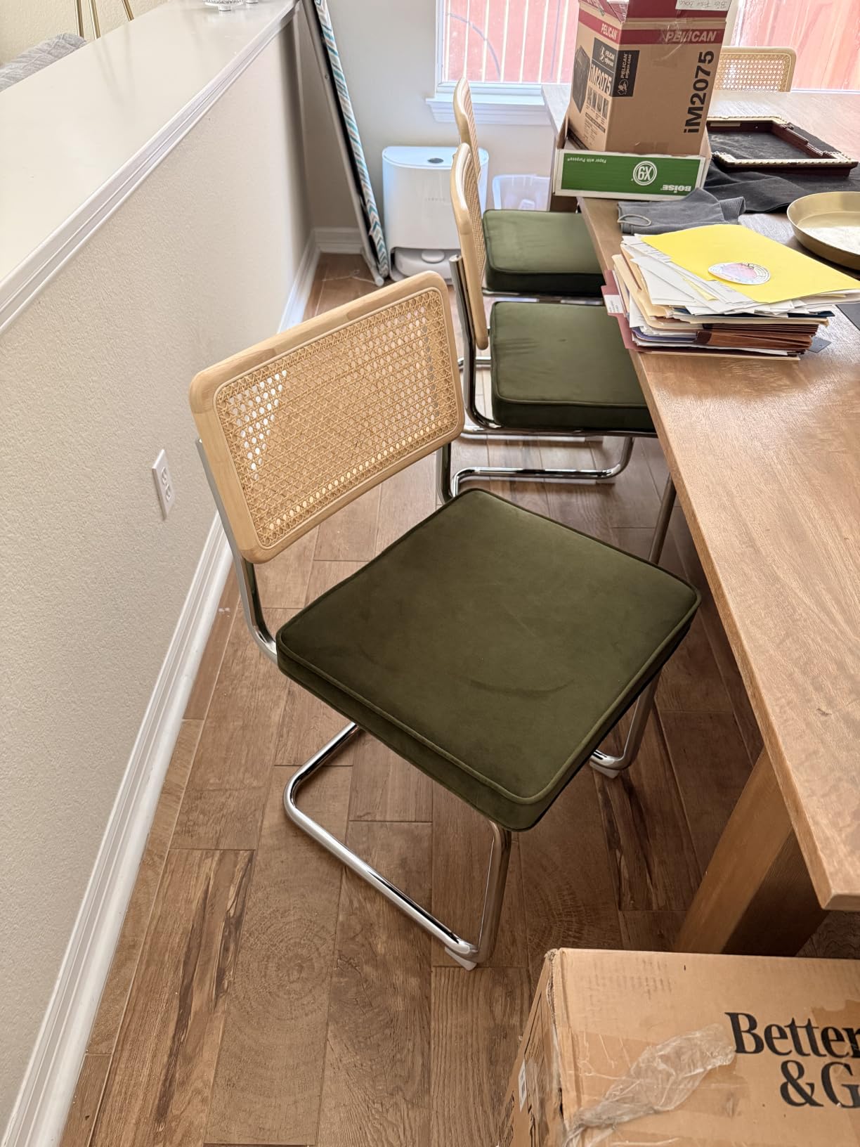 Zesthouse Natural Rattan Dining Chairs Set of 2, Mid Century Modern Dining Room Chairs with Chrome Leg, Faux Leather Kitchen Chair with Solid Wood Back & Cane Mesh, Brown customer photo 1