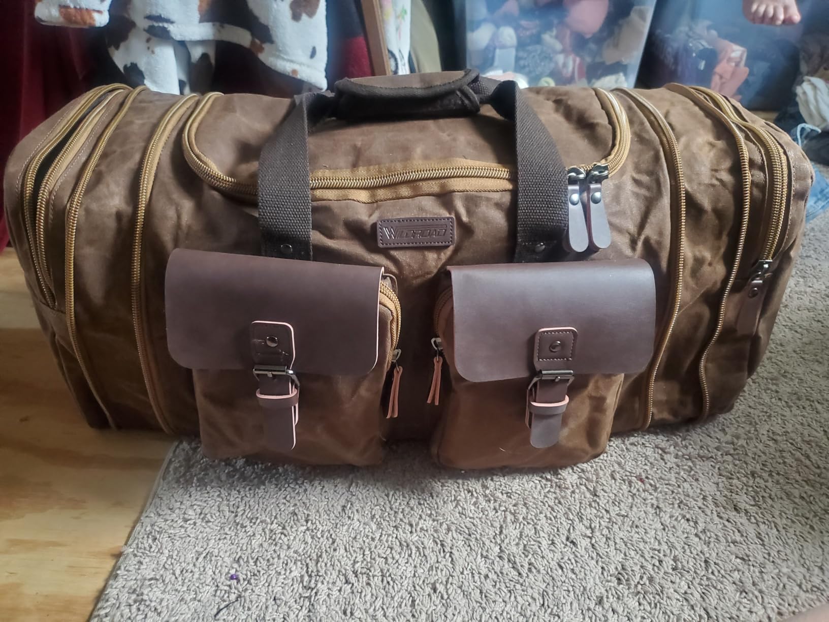 Waxed Canvas Genuine Leather 50L Waterproof Duffle Bag - Vintage Travel Weekender Overnight Carry On customer photo 2