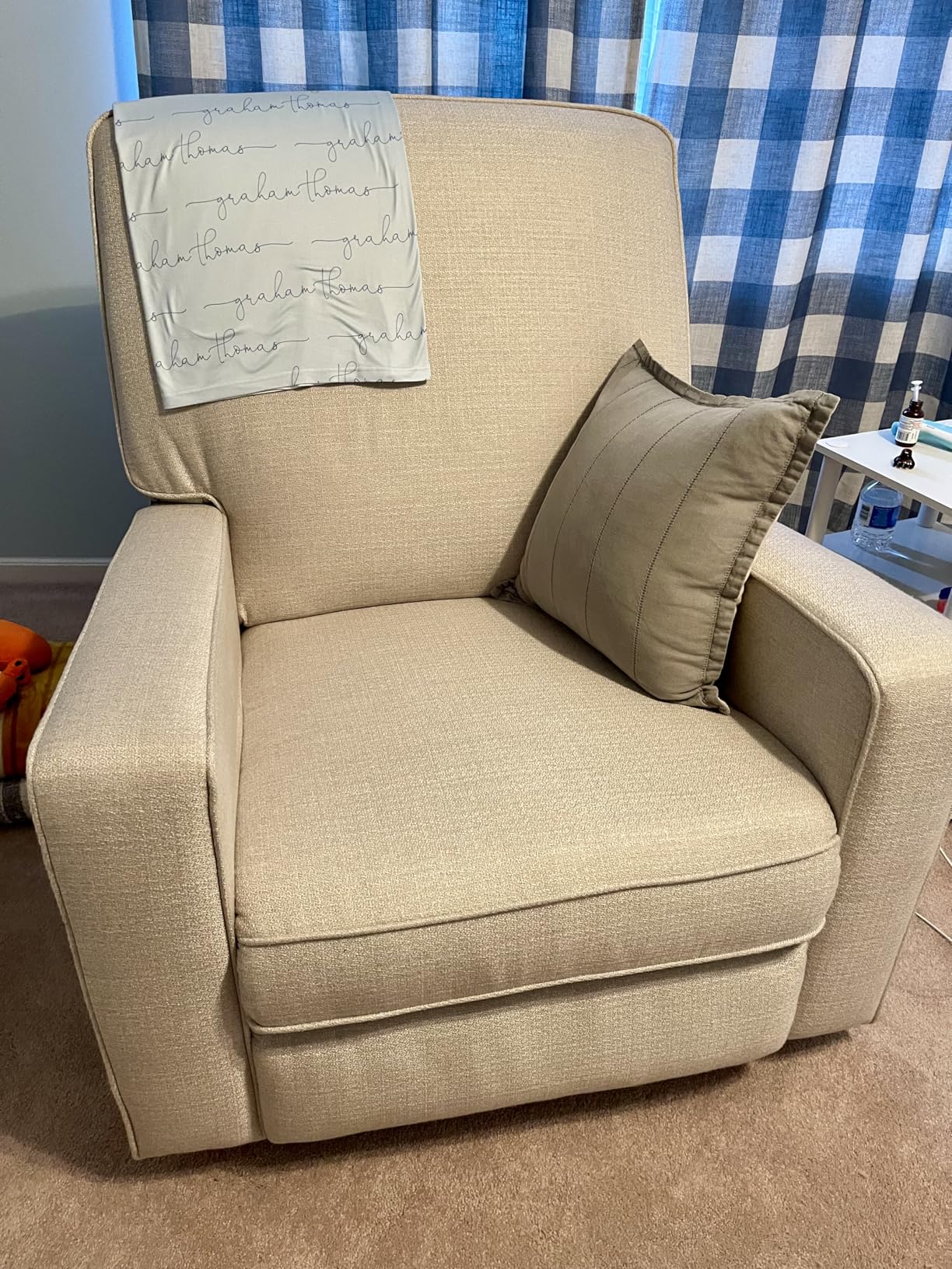 Harkawon Swivel Rocker Recliner Chair, Glider Rocker Recliner, Beige Fabric Chair with High Back, Deep Seat, for Living Room, Bedroom, Nursery customer photo 1