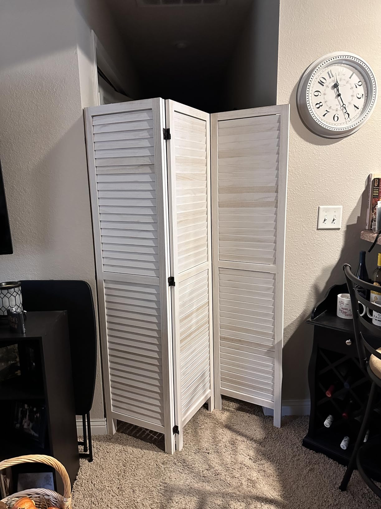 Room Dividers and Folding Privacy Screens, Wood Louvered Separators Divider Wall for Home Office Bedroom - 4 Panels, 67 * 60inch (White-Washed) customer photo 2
