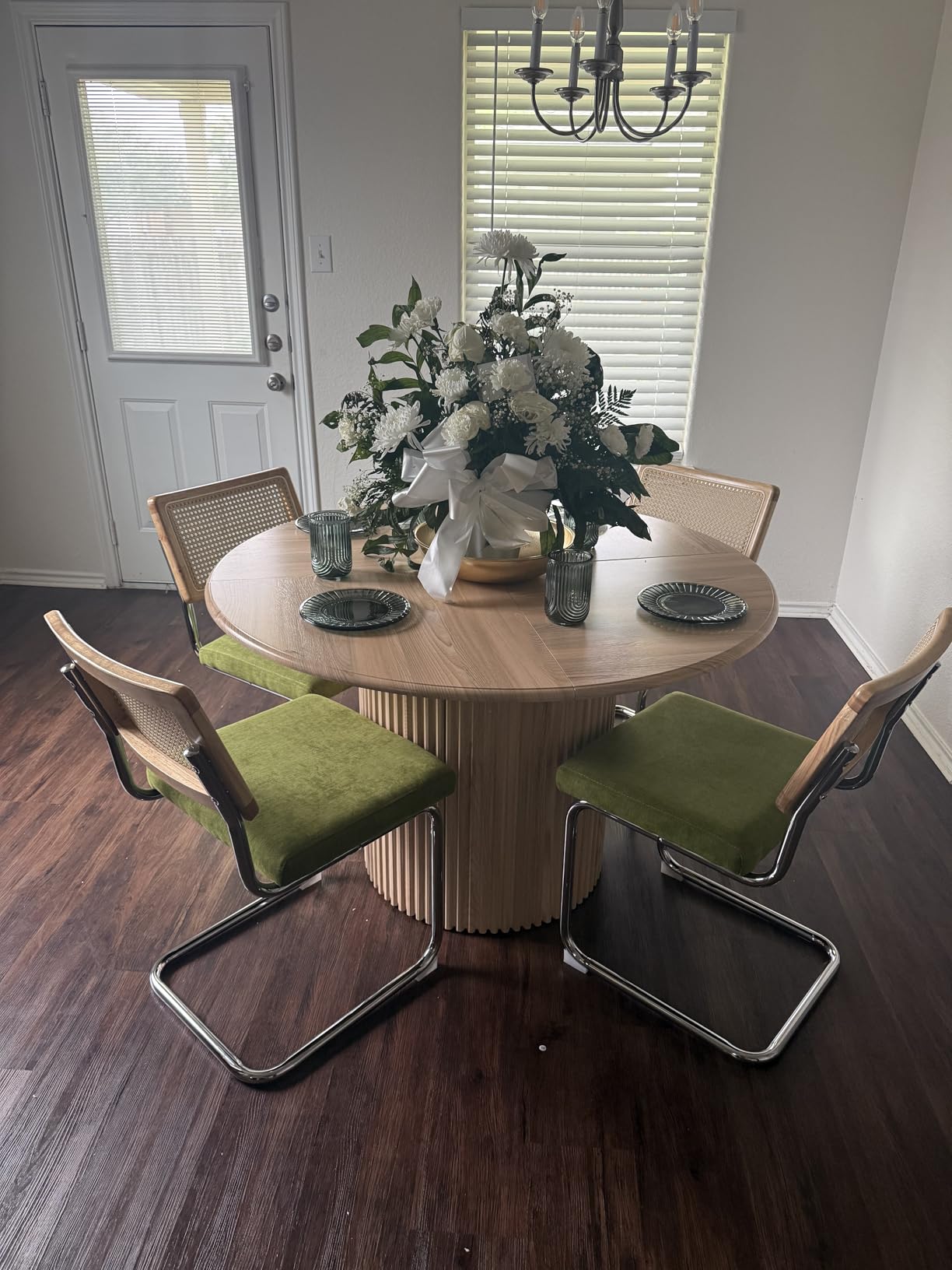 KROFEM Dining Chairs Set of 2, Modern Rattan Kitchen Chairs, Mid Century Modern Design, Polished Chrome Frame, Upholstered Seat, Green customer photo 1
