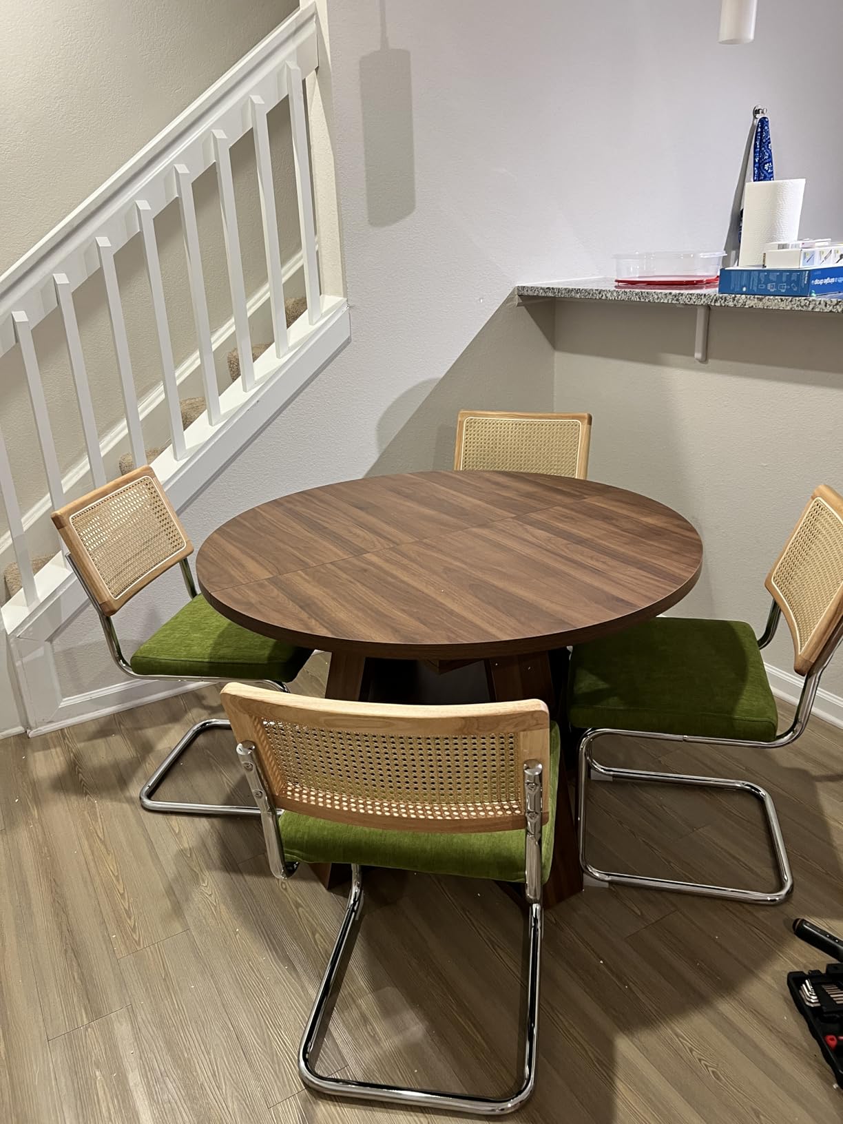 KROFEM Dining Chairs Set of 2, Modern Rattan Kitchen Chairs, Mid Century Modern Design, Polished Chrome Frame, Upholstered Seat, Green customer photo 2