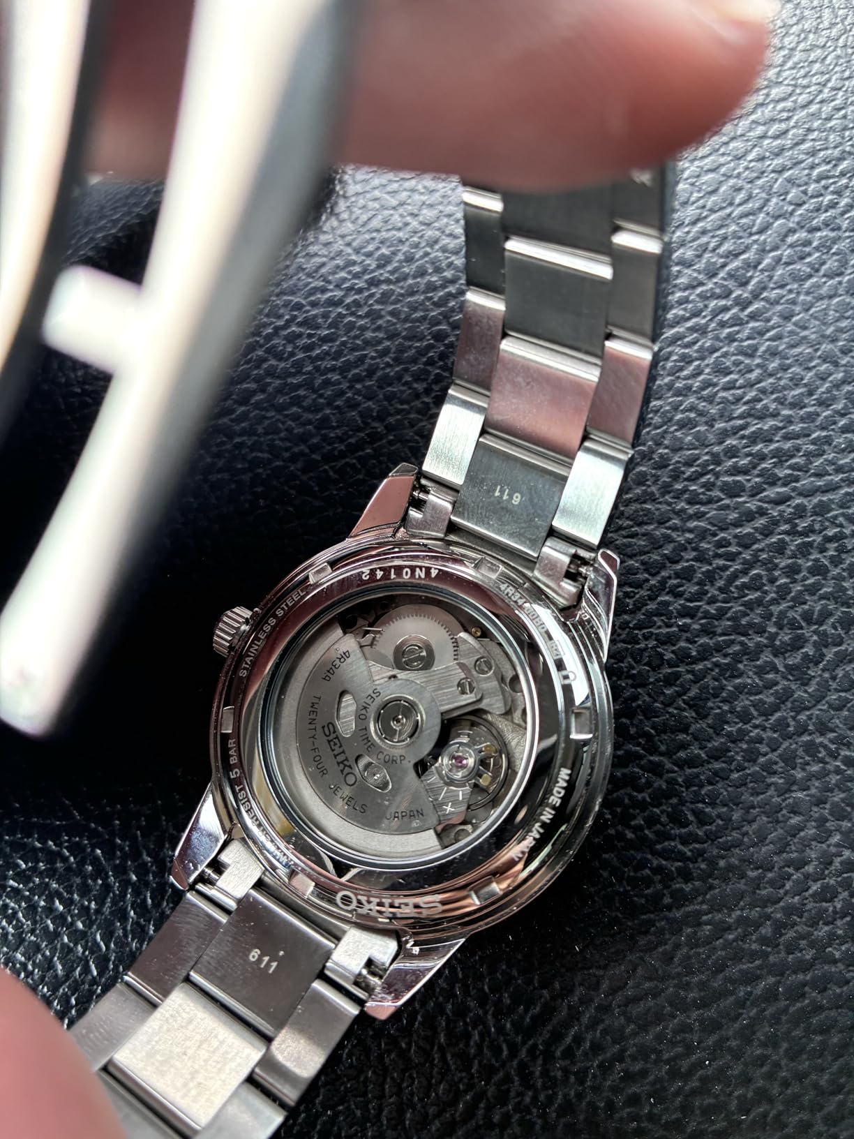 Seiko Men's Blue Dial Silver Stainless Steel Band Presage Automatic GMT Analog Watch, SSK009 customer photo 1
