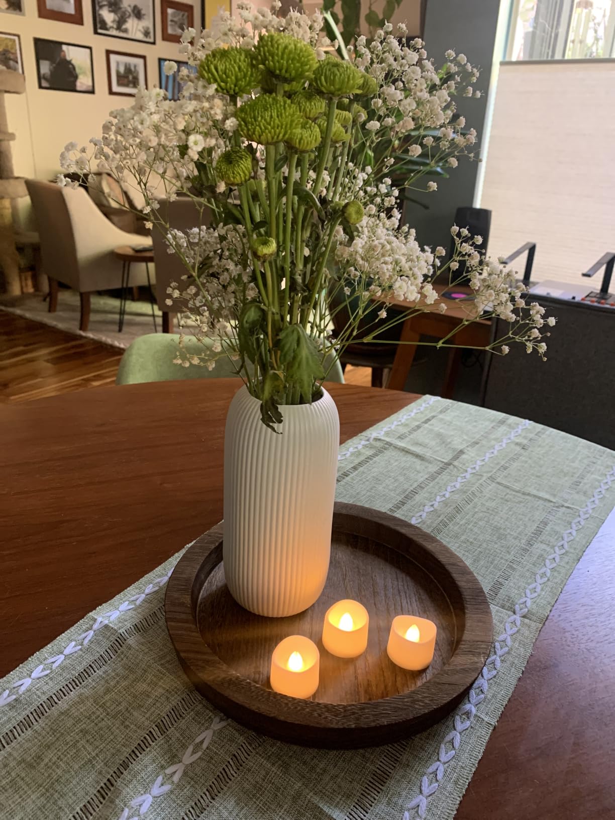 Hanobe Candle Plate Holder Tray: Round Wood Decorative Candle Plate - Rustic Farmhouse CoffeeTable Decor - Tealight Pillar Trays for Home Decor (Distressed) customer photo 2