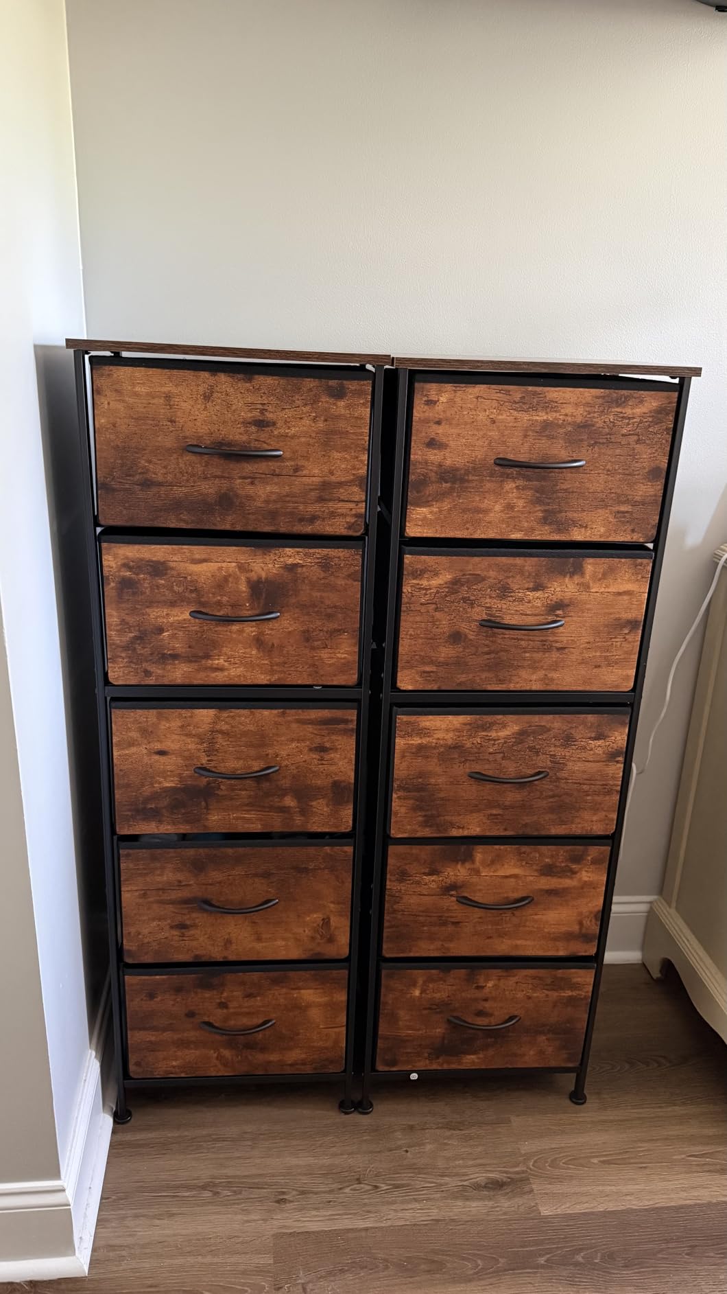 WLIVE Fabric Dresser for Bedroom, 5-Drawer Tall Dressers, Storage Organizer with Fabric Bins, Wood Top, Sturdy Steel Frame, Chest of Drawers for Closet, Hallway, Rustic Brown Wood Grain Print customer photo 2