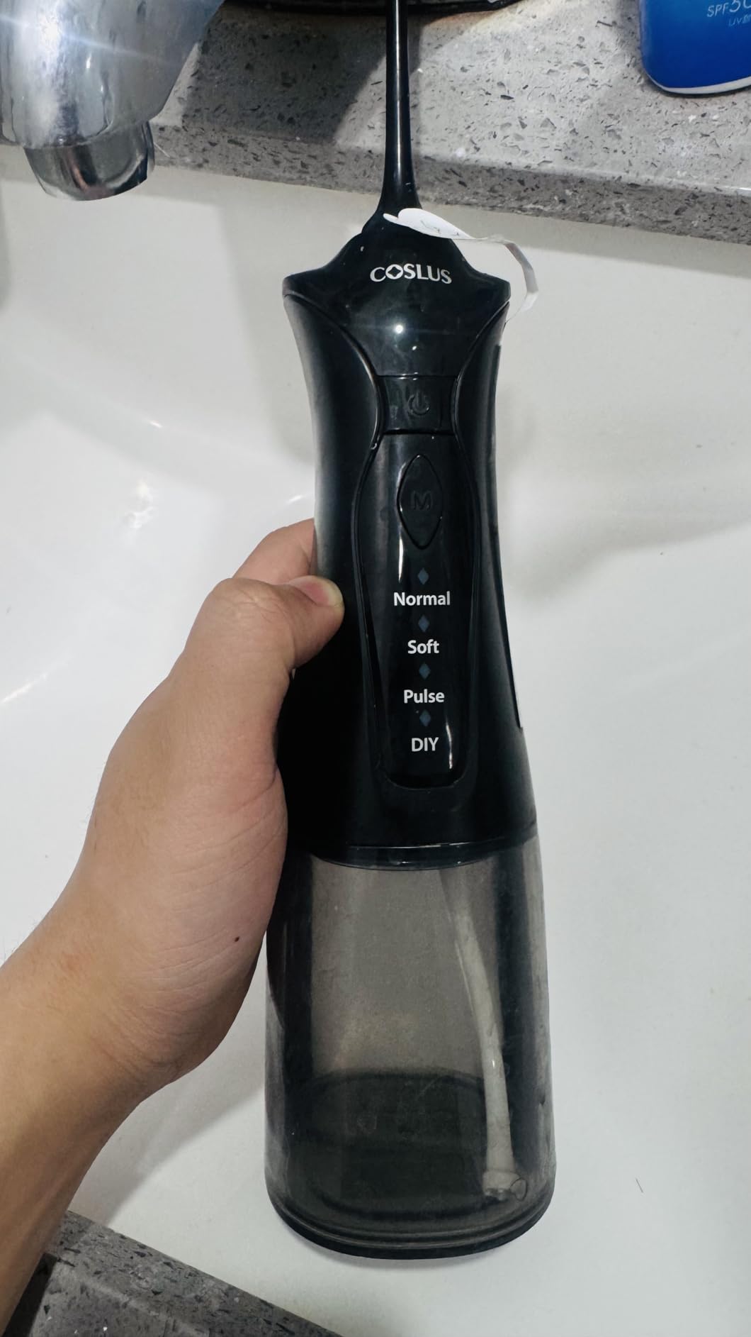 COSLUS Water Dental Flosser Pick for Teeth C30: 4 Modes Cordless Portable 300ML Larger Tank Water Teeth Cleaner IPX7 Waterproof Flossing Cleaning Picks for Home Travel Black customer photo 2