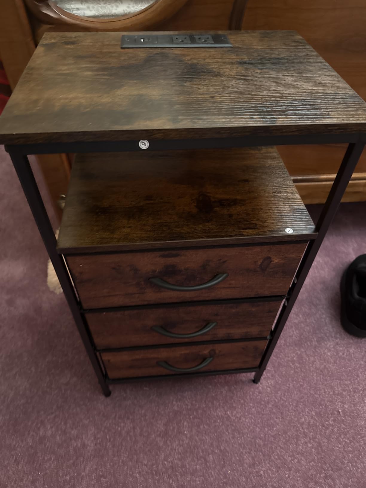 Huuger Nightstand with Charging Station, 27.6 Inch Bedside Table with Fabric Drawers, End Table with USB Ports and Outlets, Night Stand for Bedroom, Rustic Brown customer photo 2