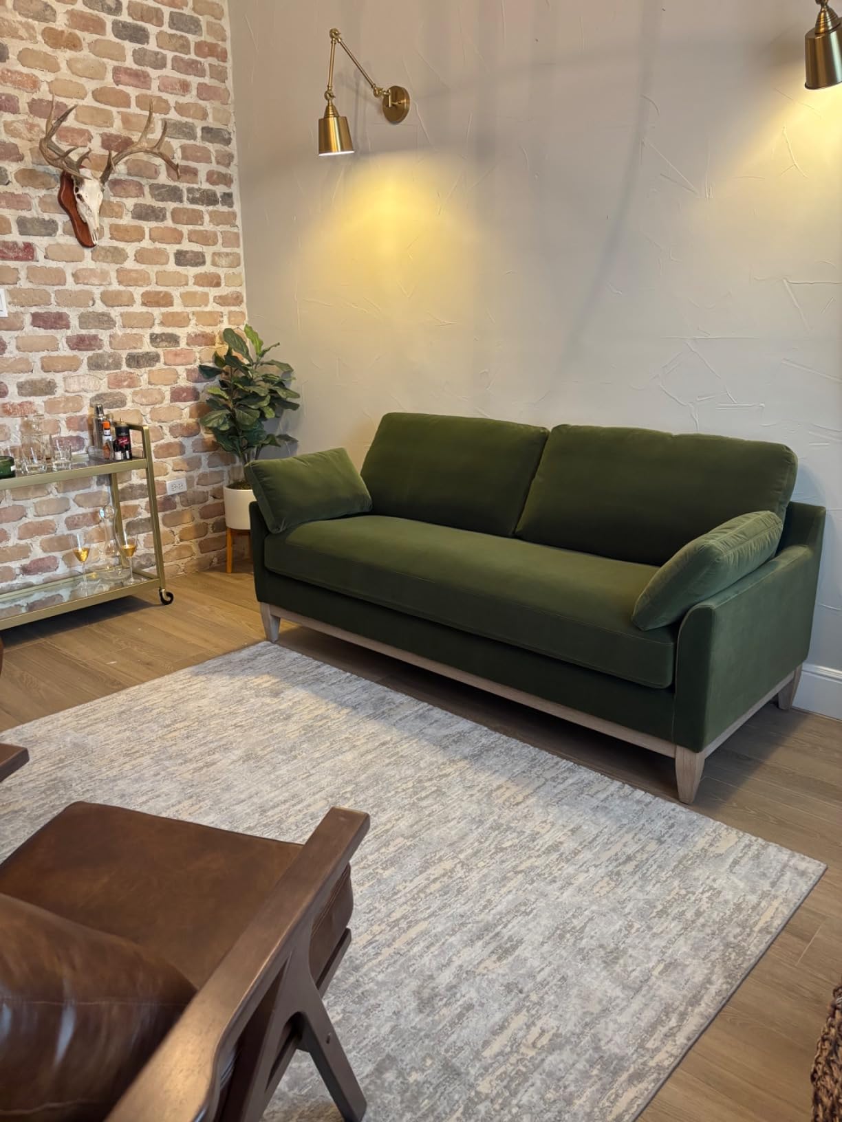 Jennifer Taylor Home Pasadena 75.5 Modern Living Room Farmhouse Performance Velvet Compact Sofa Couch for Small Spaces and Apartments in Olive Green customer photo 2