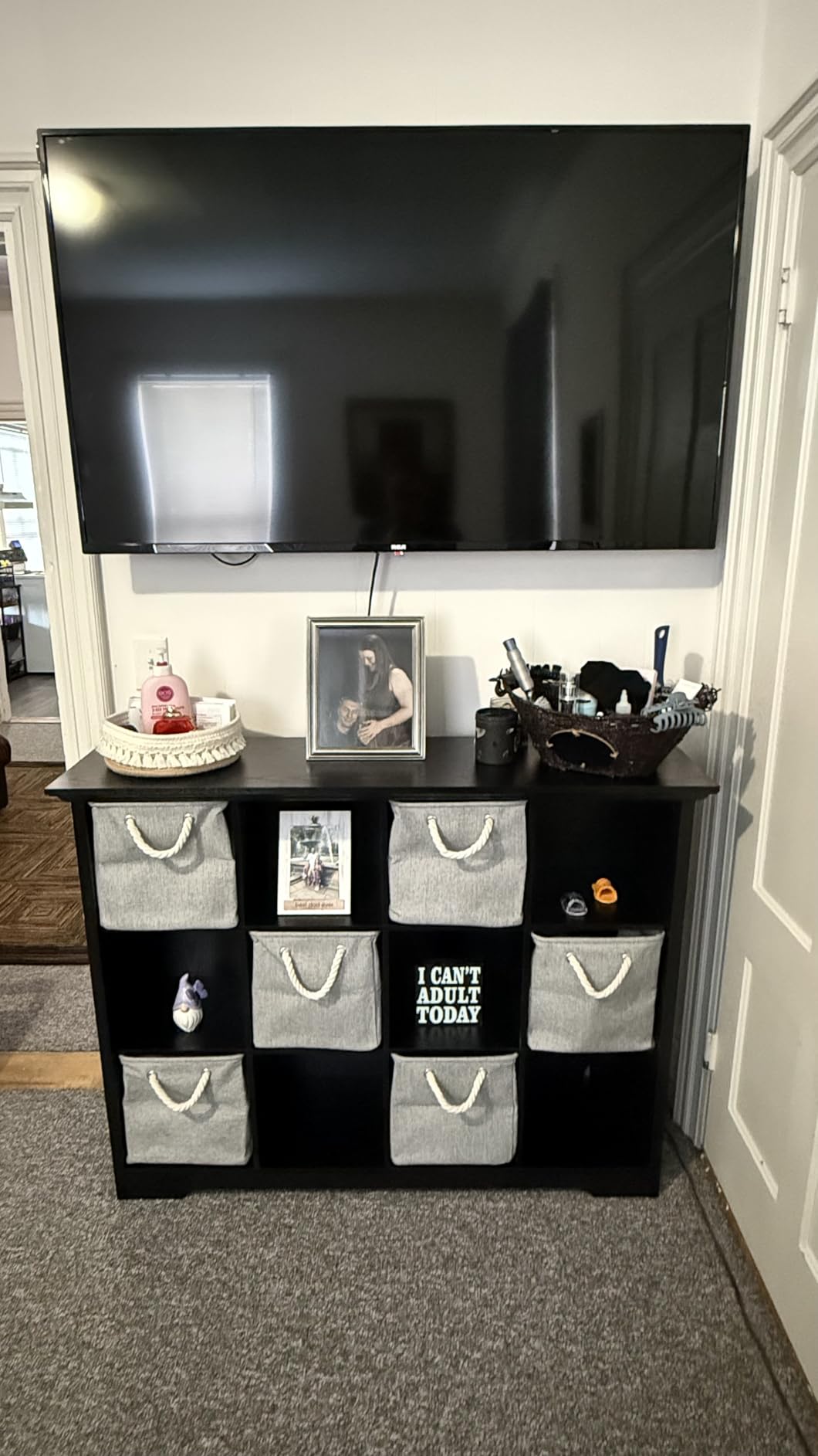 OSCHF Cube Storage Bookcase with Base - Wooden 3 Tiers Floor Standing Open Shelf Cabinet, 12-Cube Lattice Bookshelf, Black customer photo 1