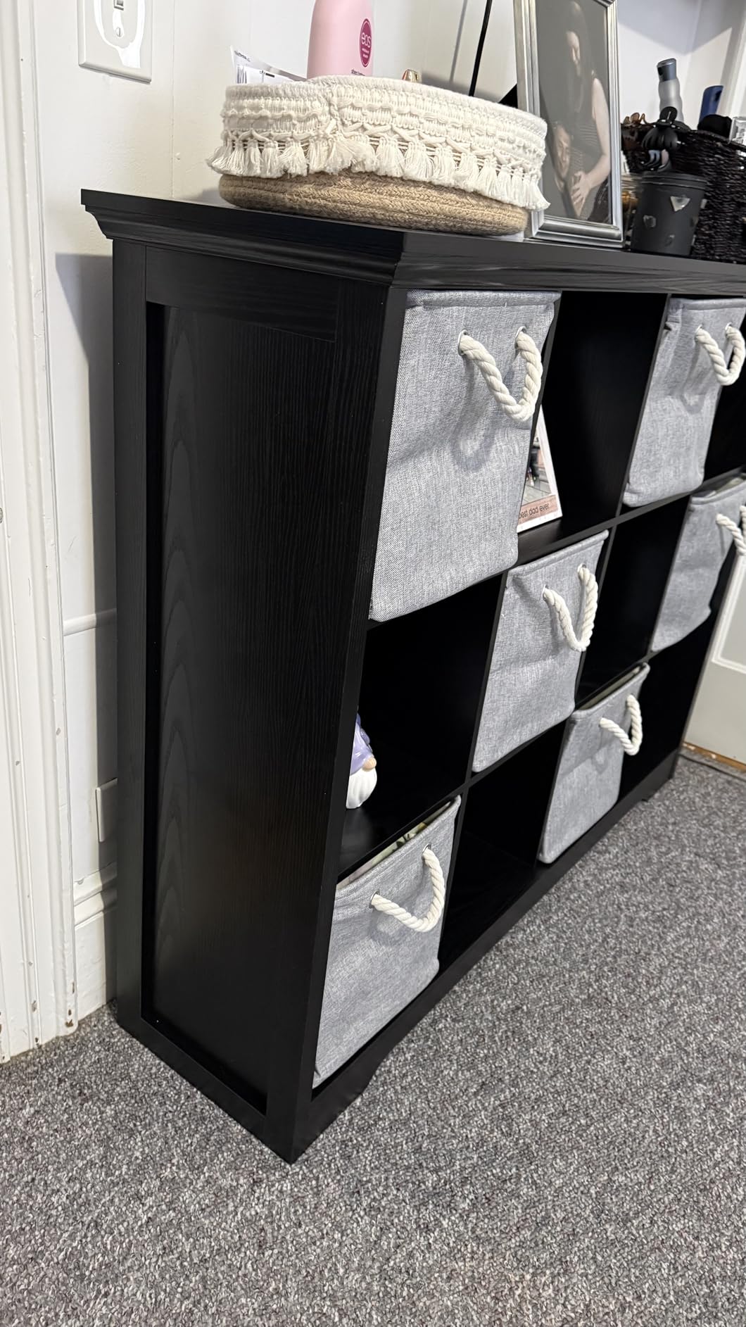OSCHF Cube Storage Bookcase with Base - Wooden 3 Tiers Floor Standing Open Shelf Cabinet, 12-Cube Lattice Bookshelf, Black customer photo 2