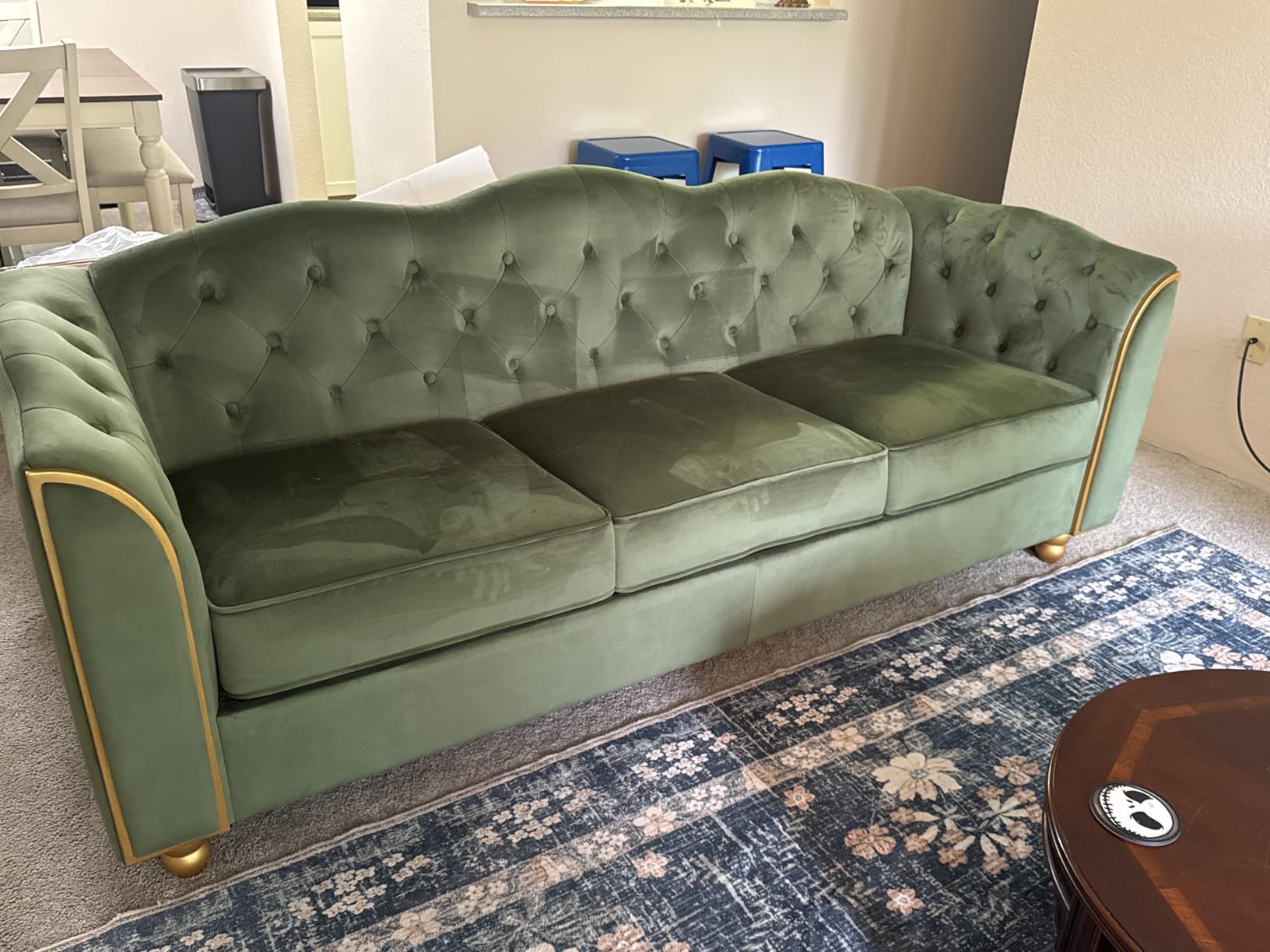 HITHOS 78 Velvet Sofa Couch, Soft 3 Seater Sofa Couche for Living Room, Button Tufted Comfy Couch Modern Sofa with Upholstered Cushion, Gold Trim, Solid Wood Legs for Dorm Bedroom Apartment, Green customer photo 1