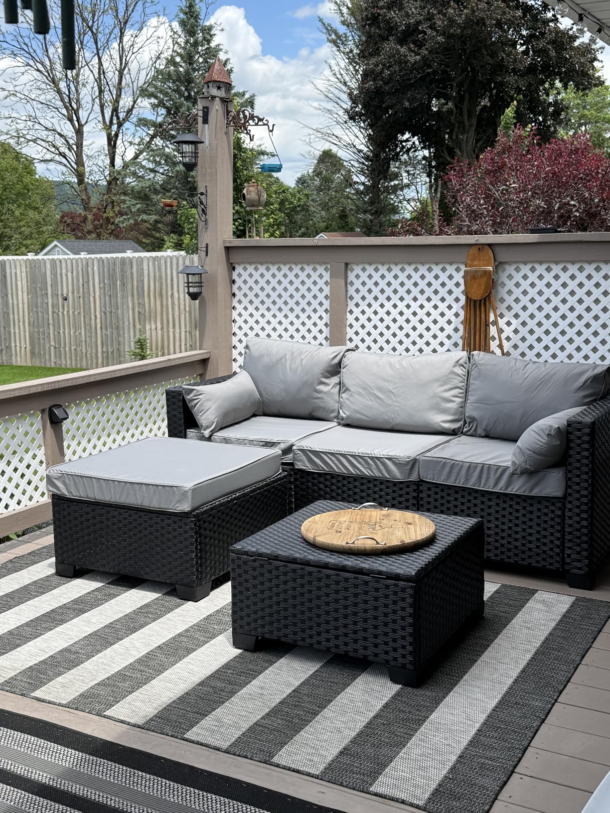 Rattaner 3 Pieces Patio Furniture Set Outdoor Sectional Wicker Patio Furniture Patio Couch with Ottoman and Outdoor Storage Table All-Weather Anti-Slip Cushions Waterproof Covers, Light Grey customer photo 1