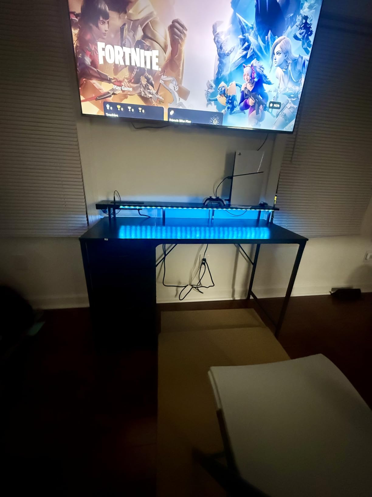 Huuger 47 Inch Computer Desk with Power Outlets and LED Lights, Gaming Desk with 4 Drawers, Office Desk with Monitor Stand, Black customer photo 1
