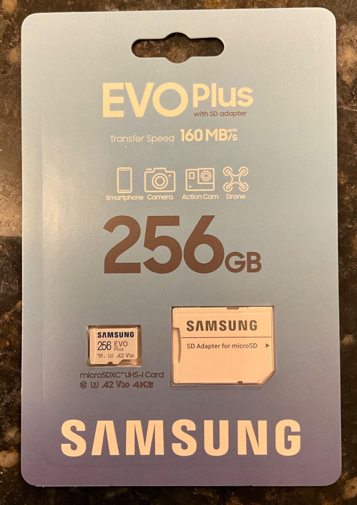 Samsung EVO Plus microSD Memory Card + Adapter, 256GB microSDXC, Speeds Up to 160 MB/s, UHS-I, C10, U3, V10, A3, Upgrade Storage for Phones, Tablets, Gaming Consoles, DSLR Cameras, PCs, MB-MC256SA/AM customer photo 2