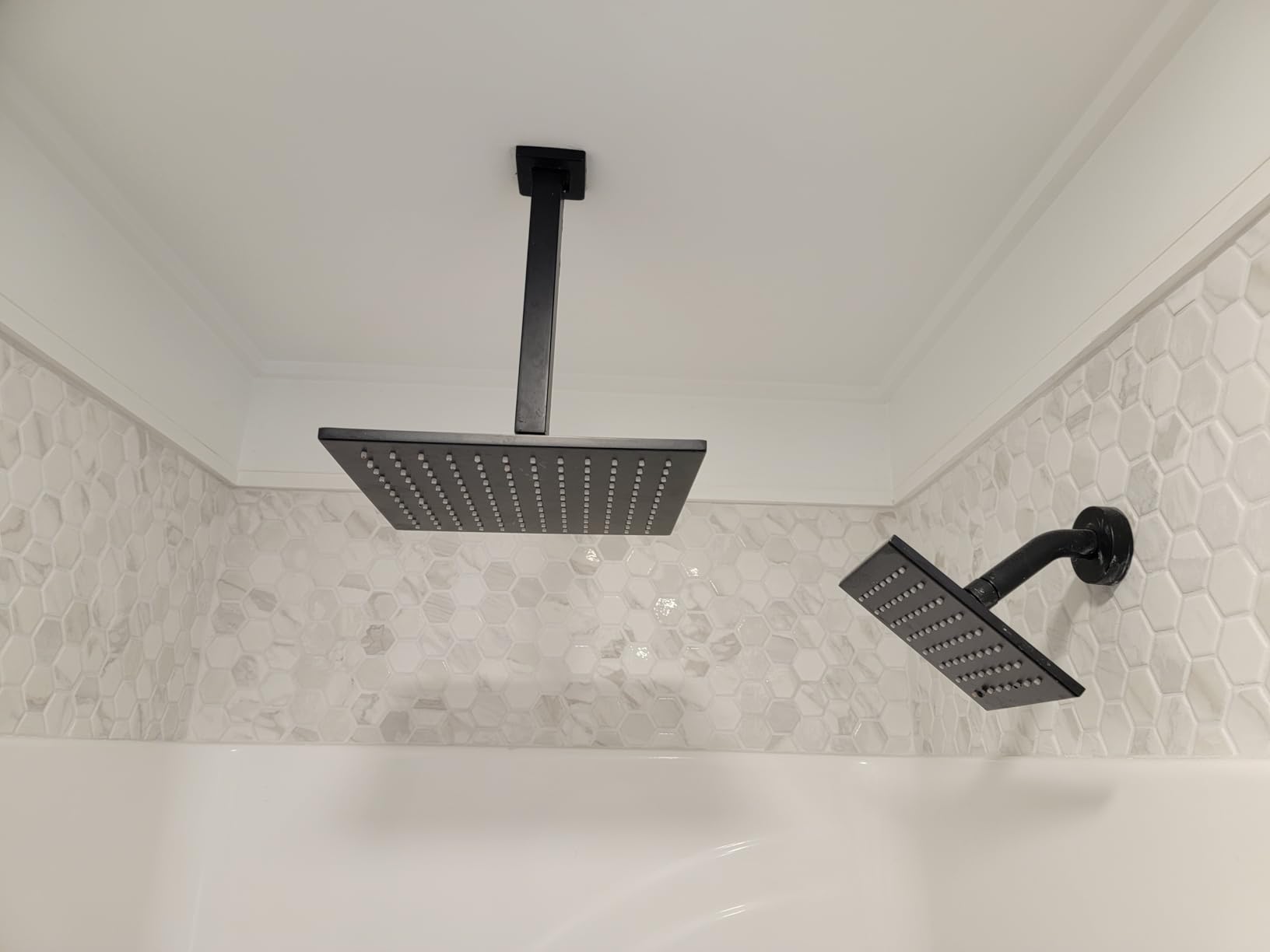 VANFOXLE Shower Faucet Set Matte Black Shower System, Push Button Diverter Shower Faucet with Trim Kit, Ceiling Mount 10 Inch Shower Head Increased Thick, 6 Inch Side Shower Head, 2-in-1 Handheld customer photo 1