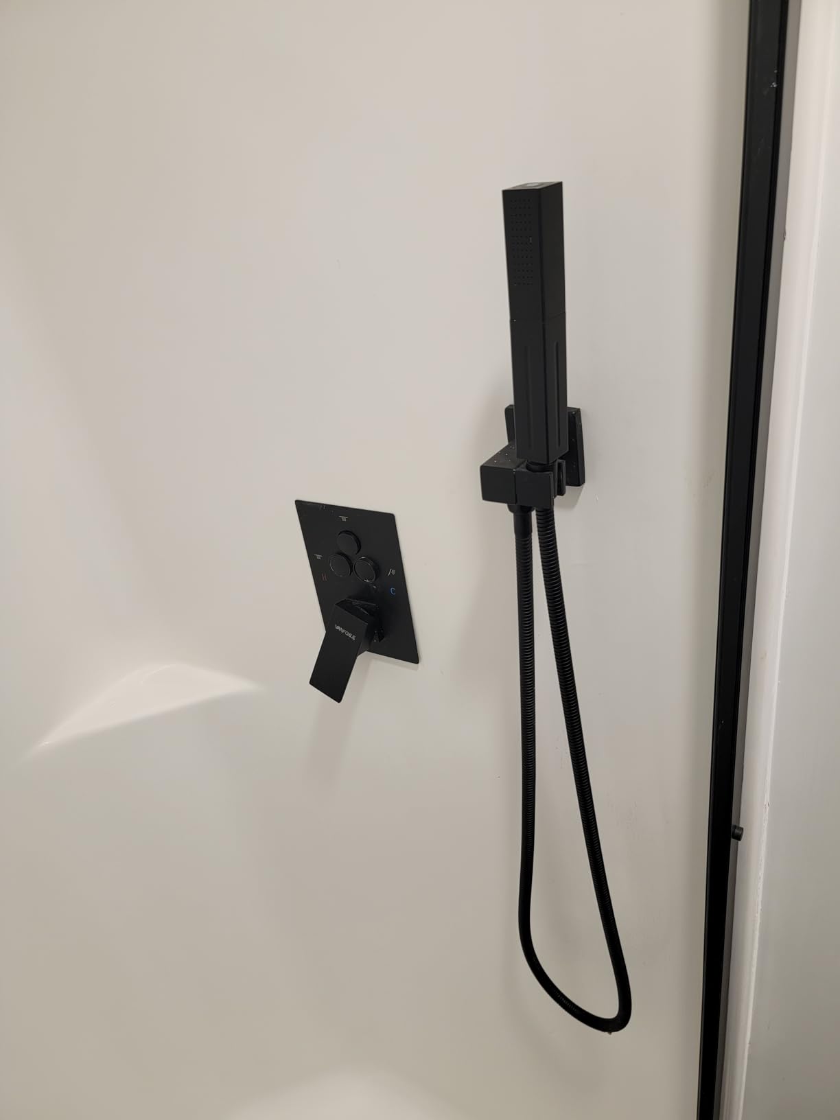 VANFOXLE Shower Faucet Set Matte Black Shower System, Push Button Diverter Shower Faucet with Trim Kit, Ceiling Mount 10 Inch Shower Head Increased Thick, 6 Inch Side Shower Head, 2-in-1 Handheld customer photo 2