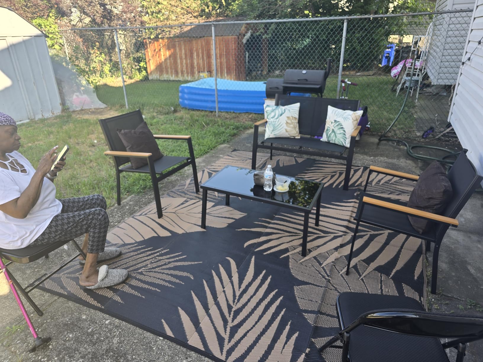 Best Choice Products 4-Piece Outdoor Textilene Patio Conversation Set, Backyard Furniture w/Loveseat, Coffee Table, Steel Frame - Black/Black customer photo 2