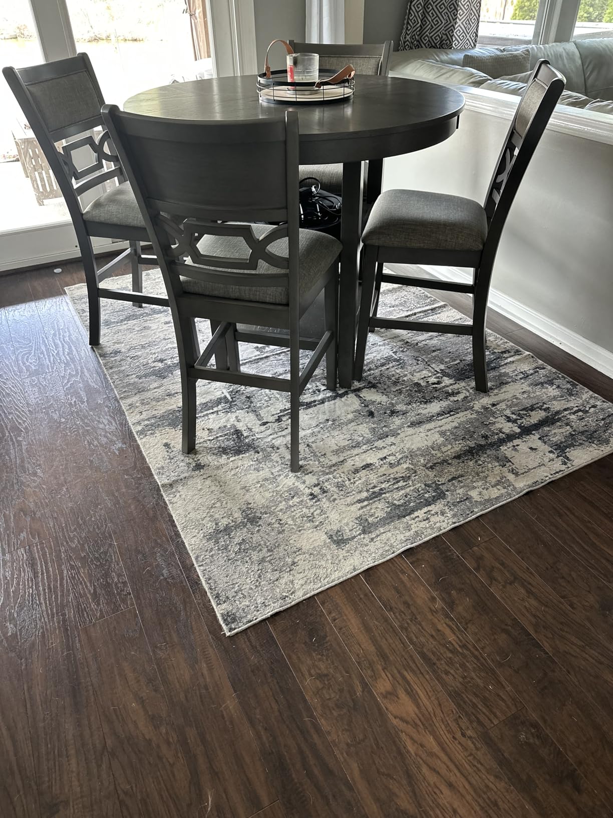 Signature Design by Ashley Langwest Transitional Diamond Patterned Counter Height Dining Table and 4 Upholstered Bar Stools, Set of 5, Dark Brown & Beige customer photo 1