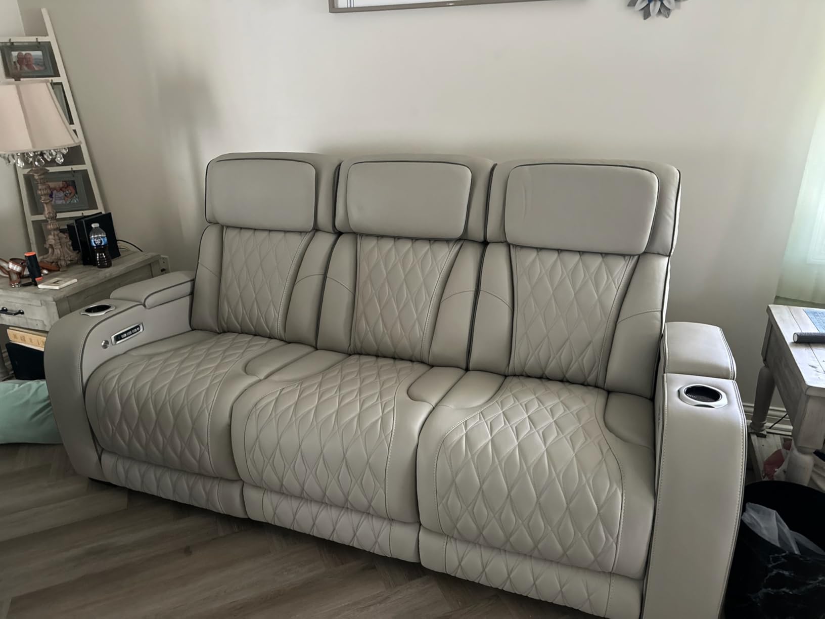 Signature Design by Ashley Boyington Contemporary Leather Match Power Recliner with Adjustable Headrest, Cup Holders, USB Port and Air Massage System (Black) customer photo 1