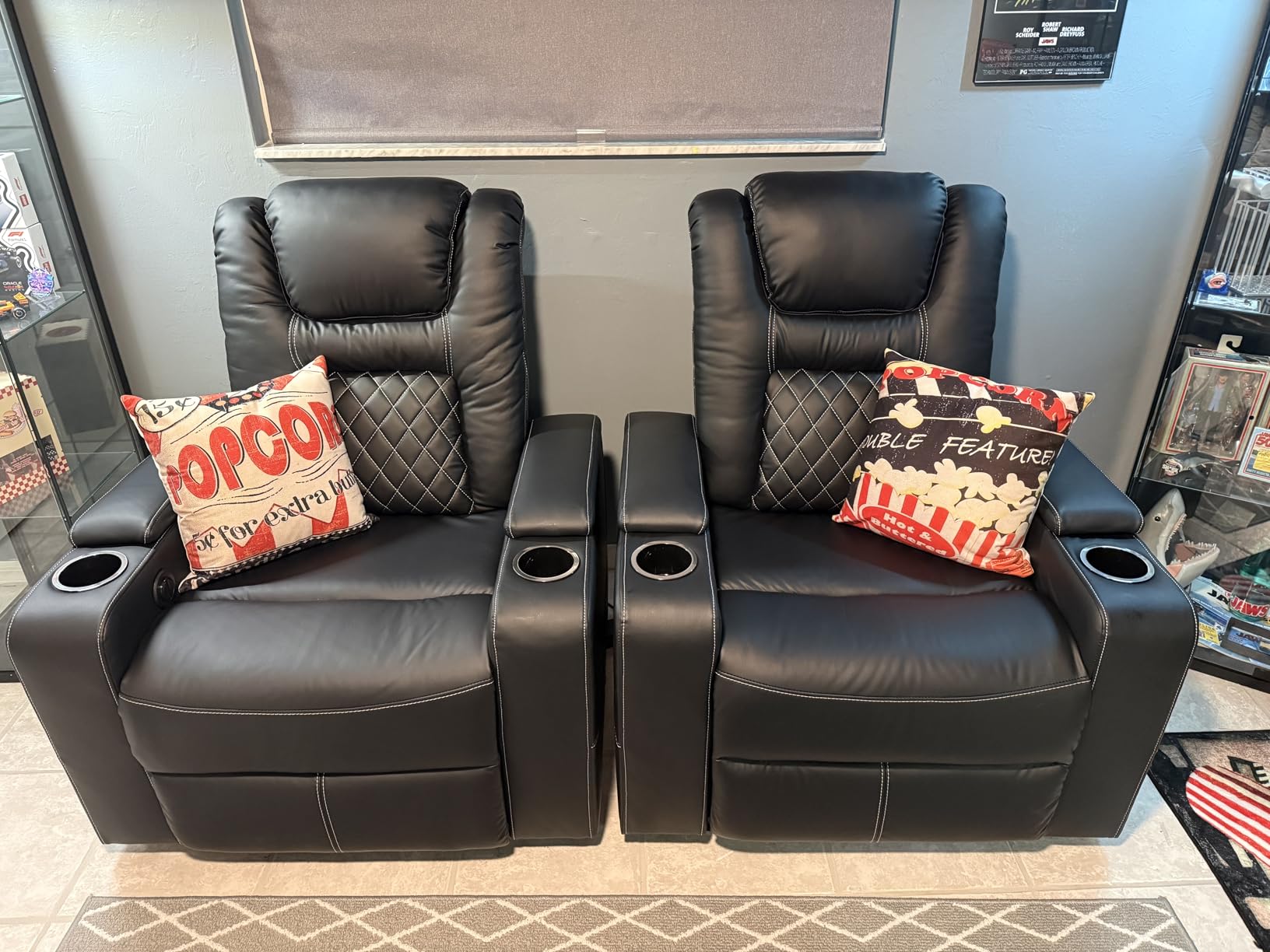 CANMOV Electric Power Recliner Chair Set of 2, Breathable Leather Home Theater Seating with Hidden Arm Storage, Power Recliner Chair for Living Room with USB Ports and Cup Holders, Black customer photo 1