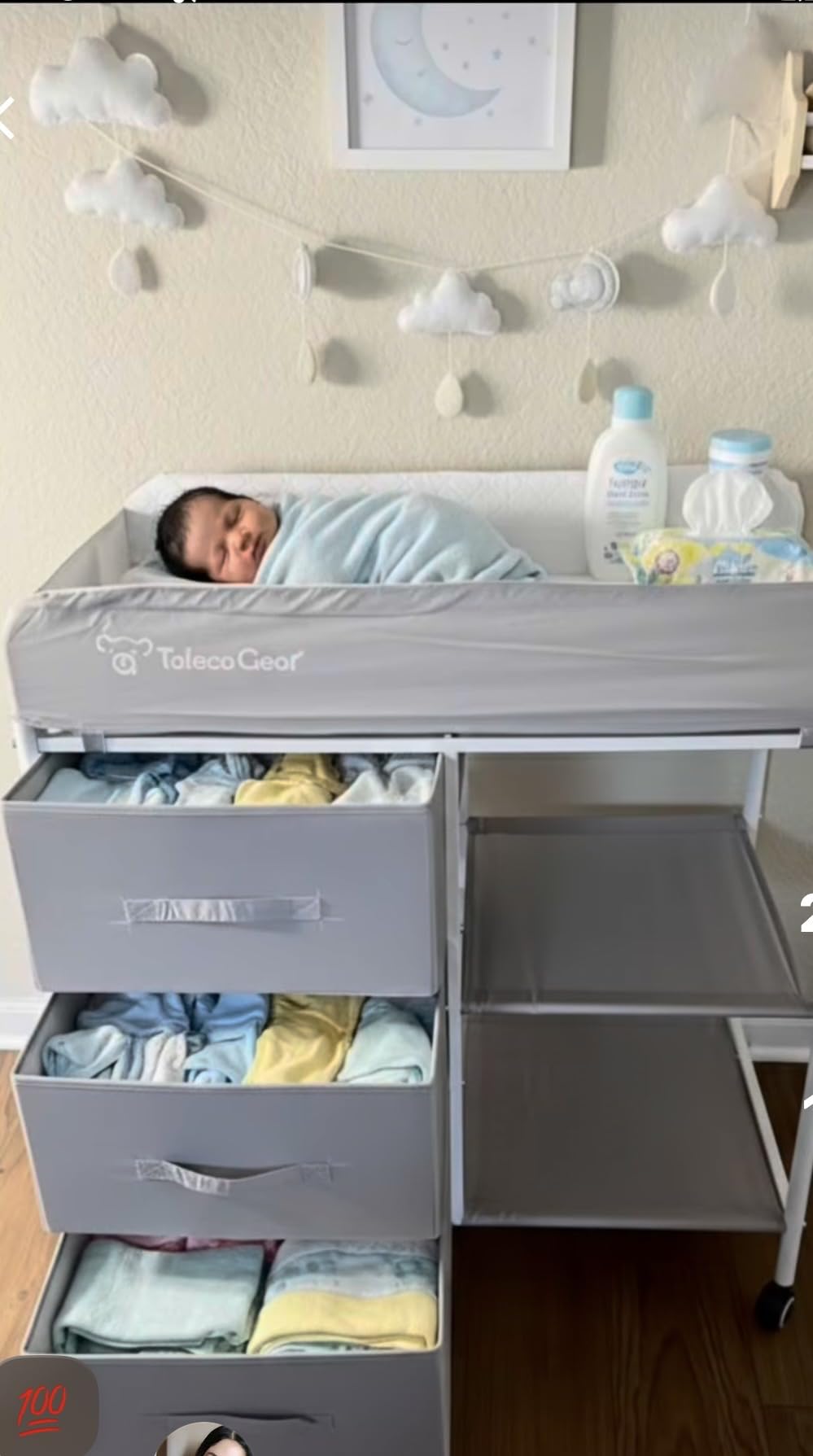 G TALECO GEAR Baby Changing Table, Portable Changing Table, Diaper Changing Station with Waterproof Pad, Changing Table Dresser with 3 Storage Baskets, Mobile Nursery Organizer for Newborn Essentials customer photo 1