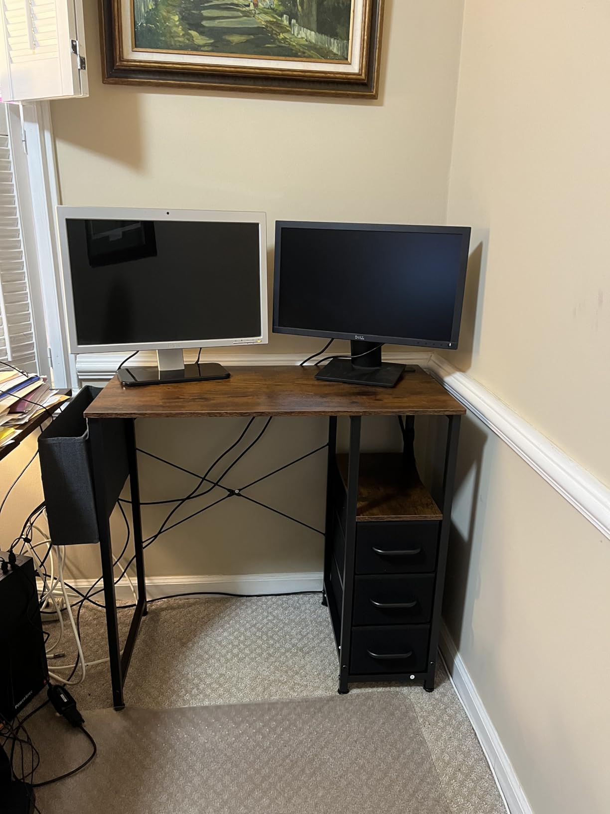 AODK 32 Inch Small Computer Desk with Fabric Drawers, Kids Study Desk for Bedroom, Home Office Desk with Storage Shelf & Bag for Small Space, Vintage customer photo 2