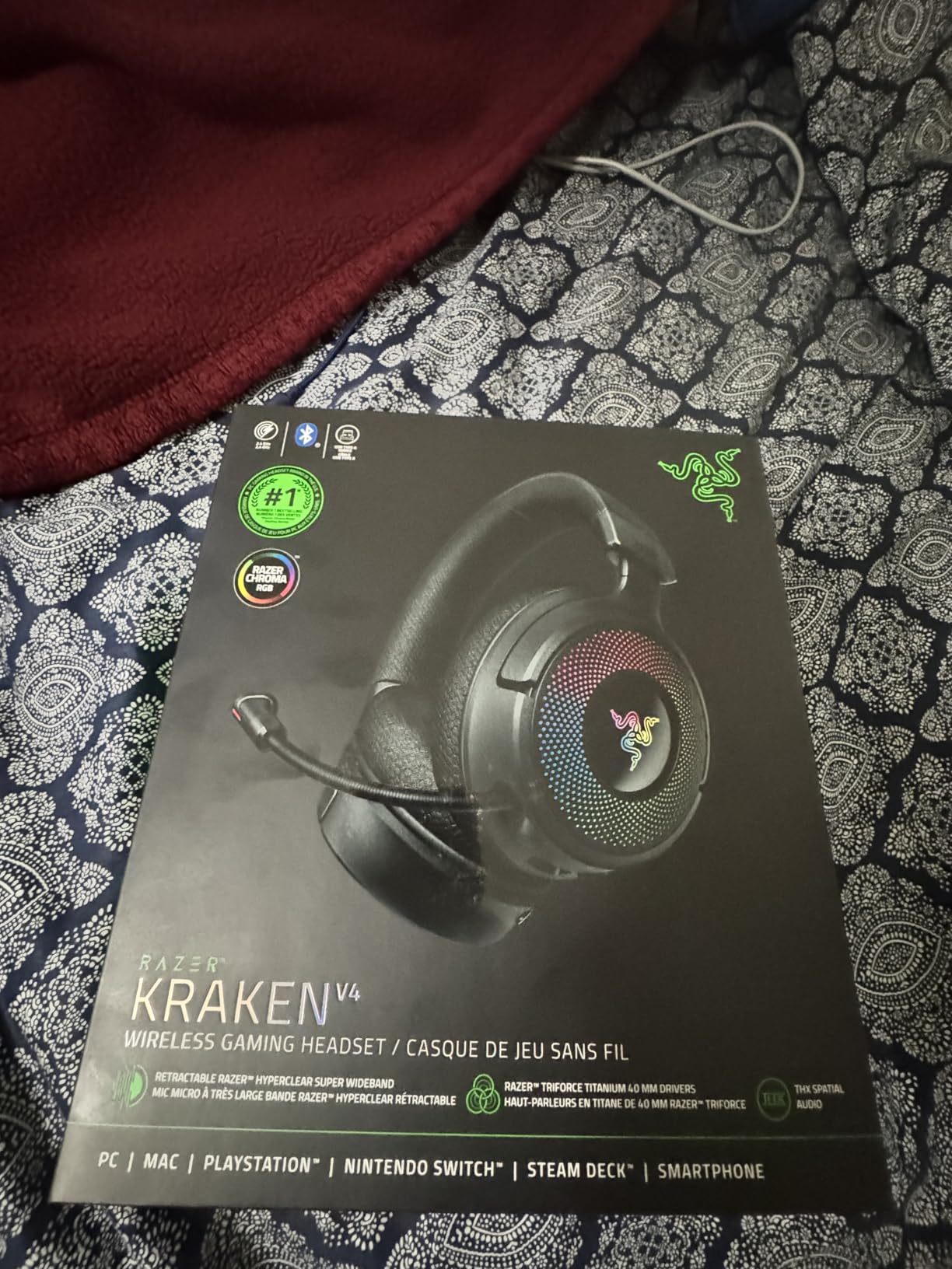 Razer Kraken V4 Wireless Gaming Headset: 2.4GHz, Bluetooth, USB - Super Wideband Mic - 40 mm Drivers - 9 Zone RGB Lighting - for PC, Mac, PS5, Nintendo Switch 2, Steam Deck, Smartphone - Black customer photo 1