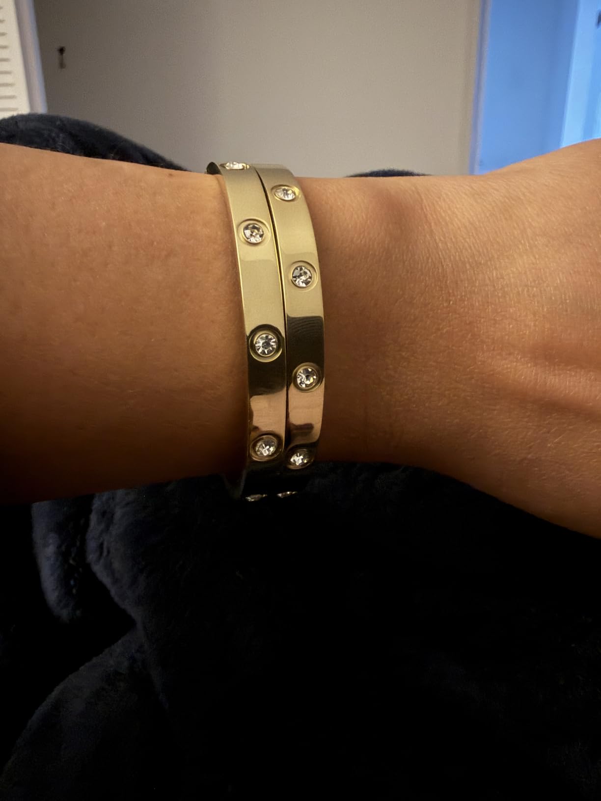 PAVOI Waterproof Bracelet for Women - 14K Gold Plated Bangle with Cubic Zirconia - Stainless Steel Hinge Bracelet Jewelry Gifts customer photo 1
