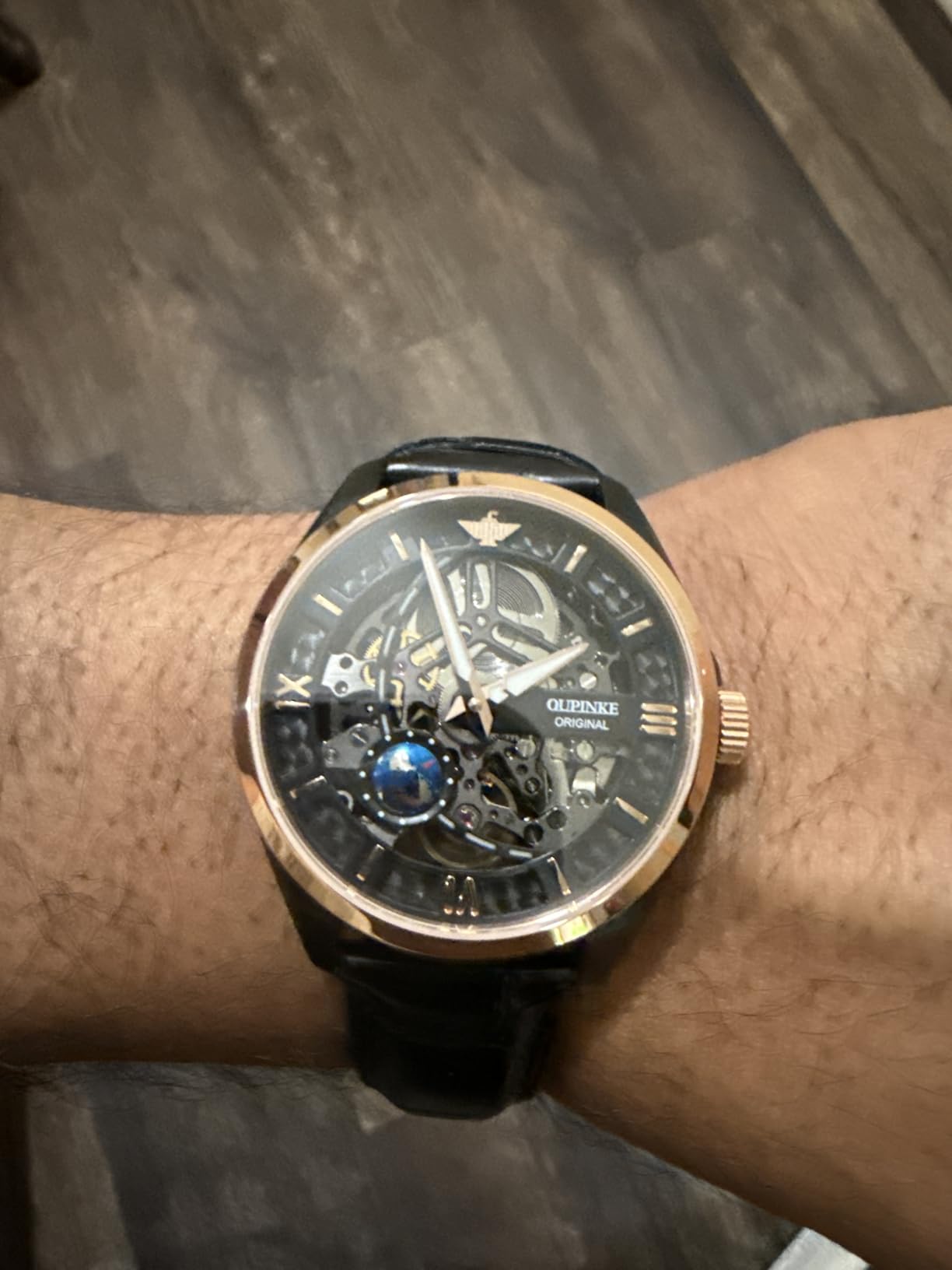Skeleton Mens Automatic Watches Mechanical Luxury Dress Leather Self Winding Waterproof 50M/5ATM Luminous Watches for Men customer photo 1