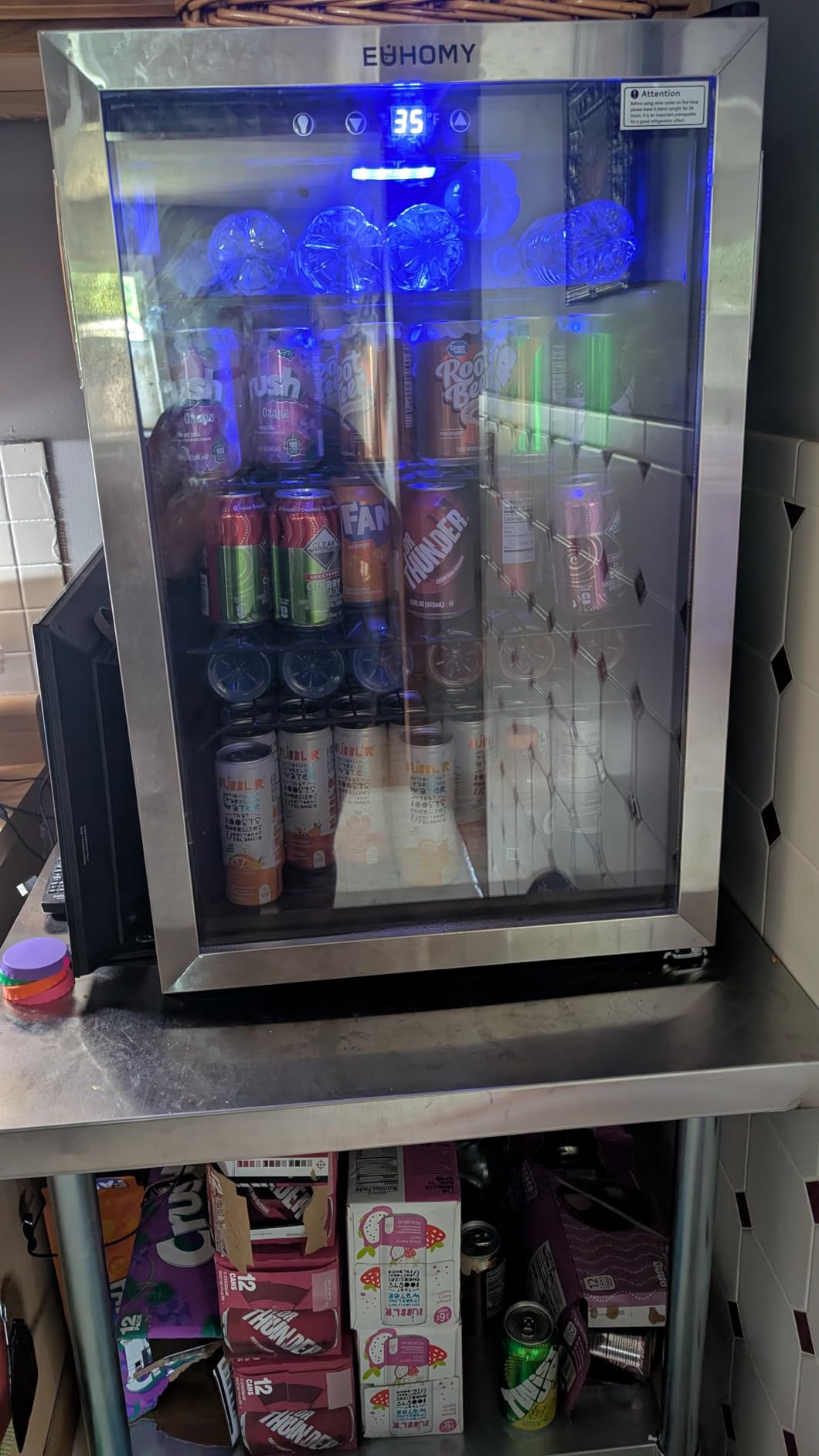 EUHOMY 18L Beverage Refrigerator Cooler, 24 Cans Mini Fridge with Quiet Compressor, Countertop Small Fridge with 40 F-61 F Digital Temperature Control, LED Light for Home, Bar, Office customer photo 1