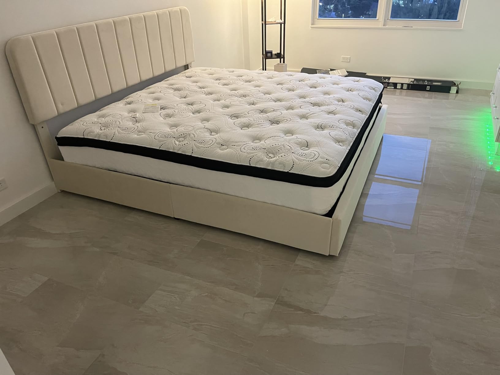 VECELO Full Size Upholstered Bed Frame with 4 Drawers and Headboard, Velvet Platform Storage Bedframe, Wooden Slats Support, No Box Spring Needed, White customer photo 1