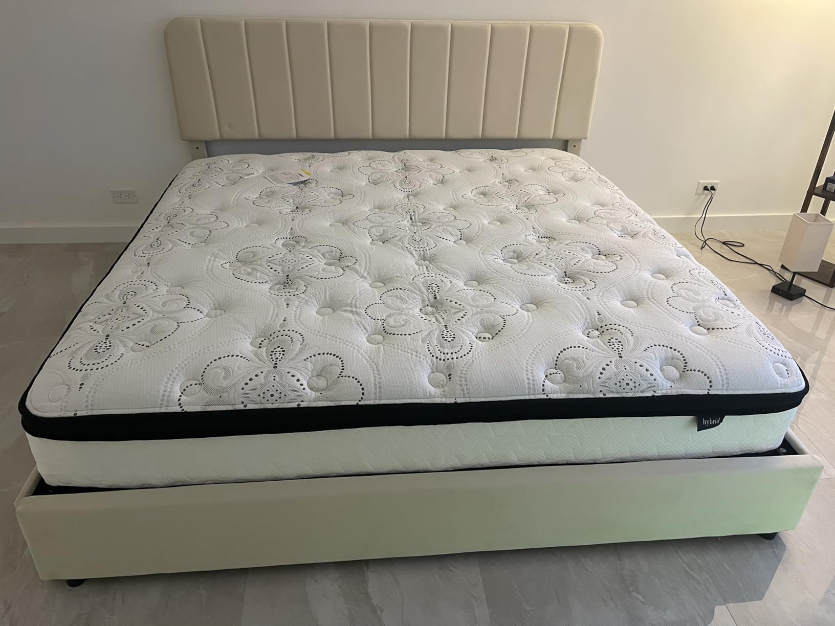 VECELO Full Size Upholstered Bed Frame with 4 Drawers and Headboard, Velvet Platform Storage Bedframe, Wooden Slats Support, No Box Spring Needed, White customer photo 2
