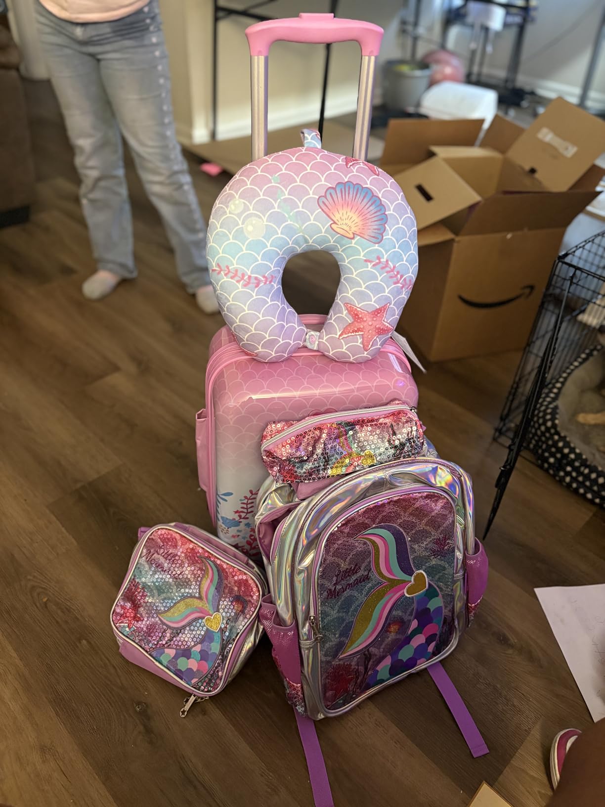 Kid's Luggage Set 5 Piece Suitcase Set 16'' Hardside Luggage with Spinner Wheels Girls Boys Carry on Luggage Travel Rolling Luggage Airline Approved customer photo 2