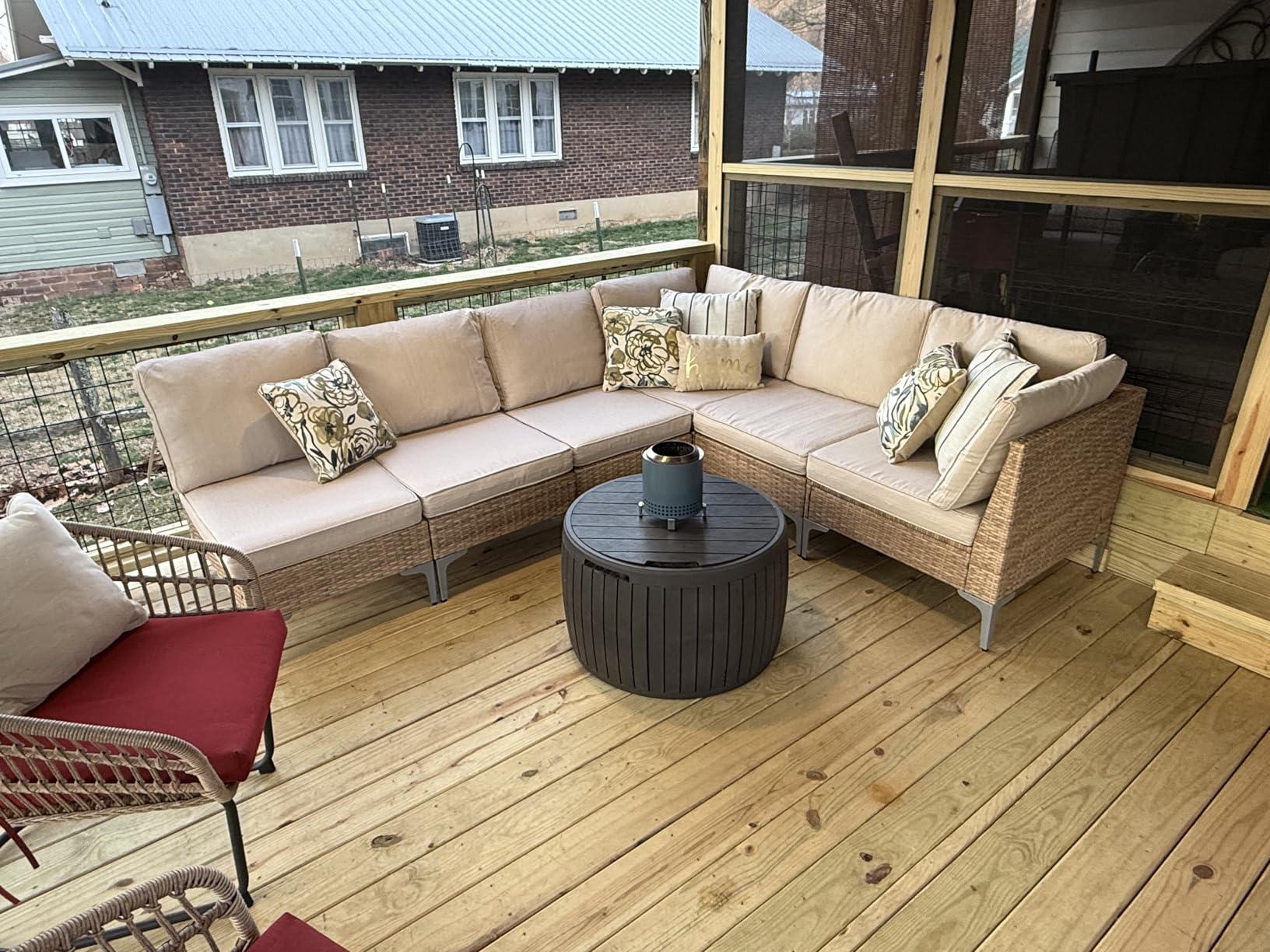 JOYURE 7 Piece Wicker Patio Furniture Set, Outdoor Conversation Sectional Sofa w/Coffee Table, All-Weather Outdoor Sofa with Thick and Anti-Slip Cushions for Deck, Poolside, Garden, Beige customer photo 2