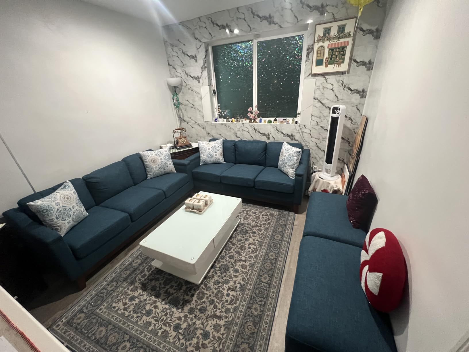 HAOMARKETS Vintage 2-Seater Upholstered Loveseat Sofa with Nailhead Trim, High-Density Foam Cushion & Solid Wood Legs, Soft Fabric Couch for Small Spaces, Blue customer photo 1