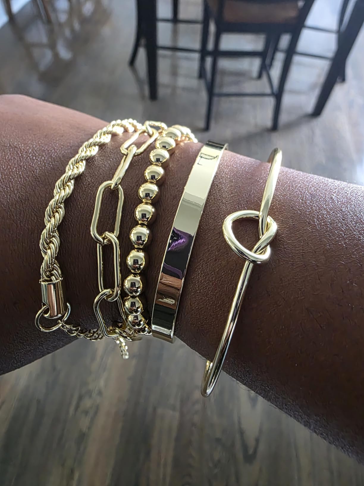 Gokeey Gold Bracelets Set for Women Non Tarnish, Waterproof 14K Gold Plated Sterling Silver Chunky Cuff Bracelet Stackable Gold Bangles Bracelet for Women Trendy Fashion Accessories Tie Knot Cuban Rope Paperclip Beaded Bracelet Stack Jewelry Mothers Day Gifts for Mom Birthday customer photo 2