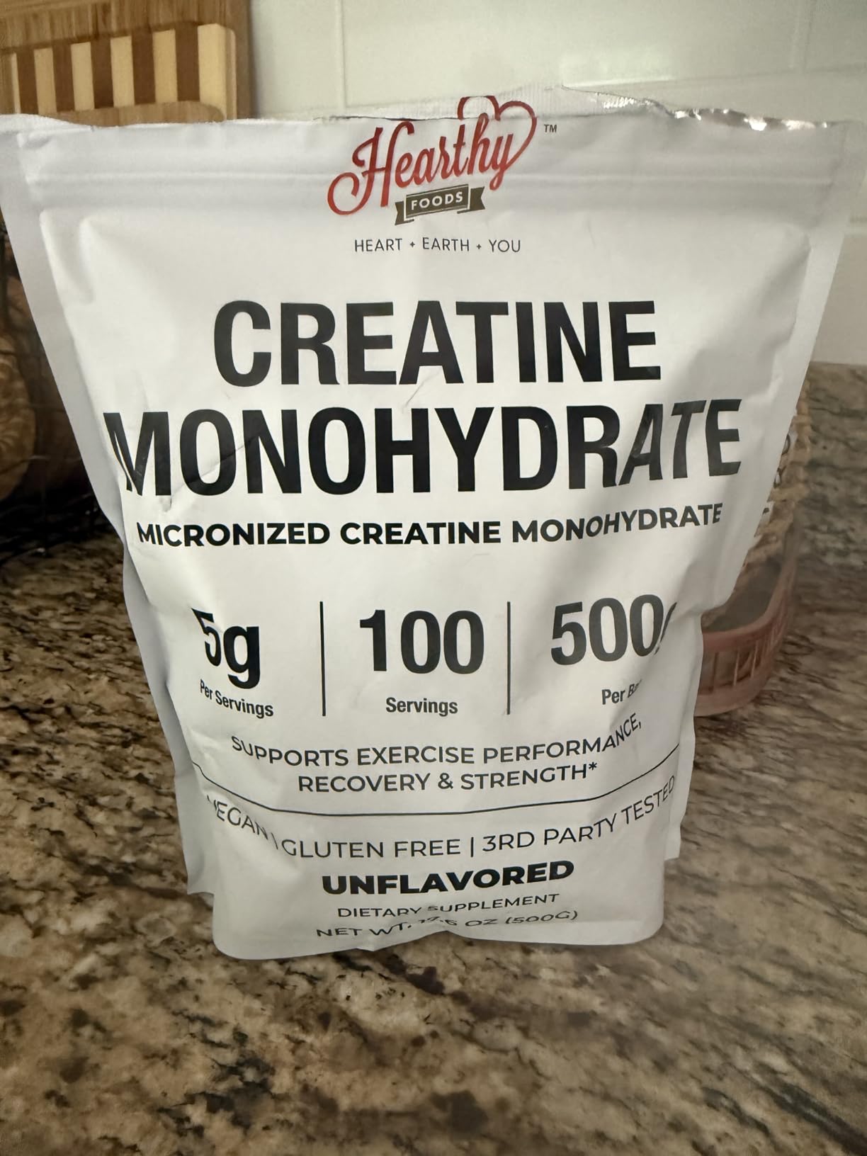HEARTHY FOODS Creatine Monohydrate Micronized Powder 500G - 100 Servings, 5000mg Per Serving (5g) - for Muscle Growth & Recovery - Unflavored customer photo 2