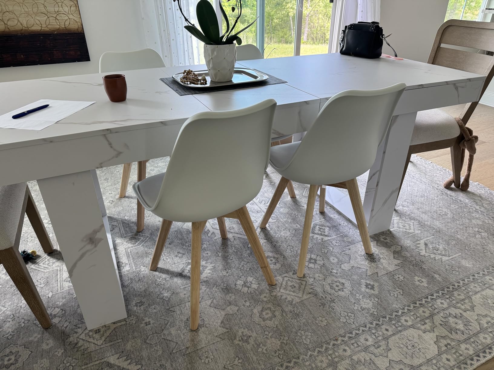 OLIXIS Dining Chairs Set of 8 Kitchen Mid Century Modern Chairs with Wood Legs and PU Leather Cushion, Upholstered Accent Chai for Living Room Bedroom Outdoor Lounge, Black customer photo 1