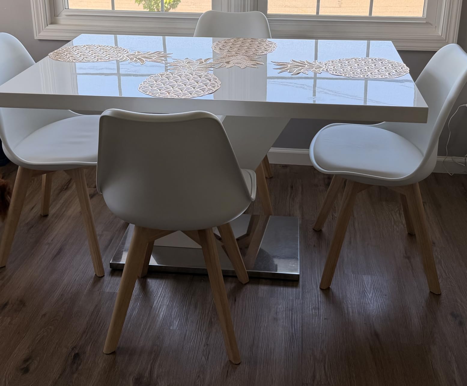 OLIXIS Dining Chairs Set of 8 Kitchen Mid Century Modern Chairs with Wood Legs and PU Leather Cushion, Upholstered Accent Chai for Living Room Bedroom Outdoor Lounge, Black customer photo 2
