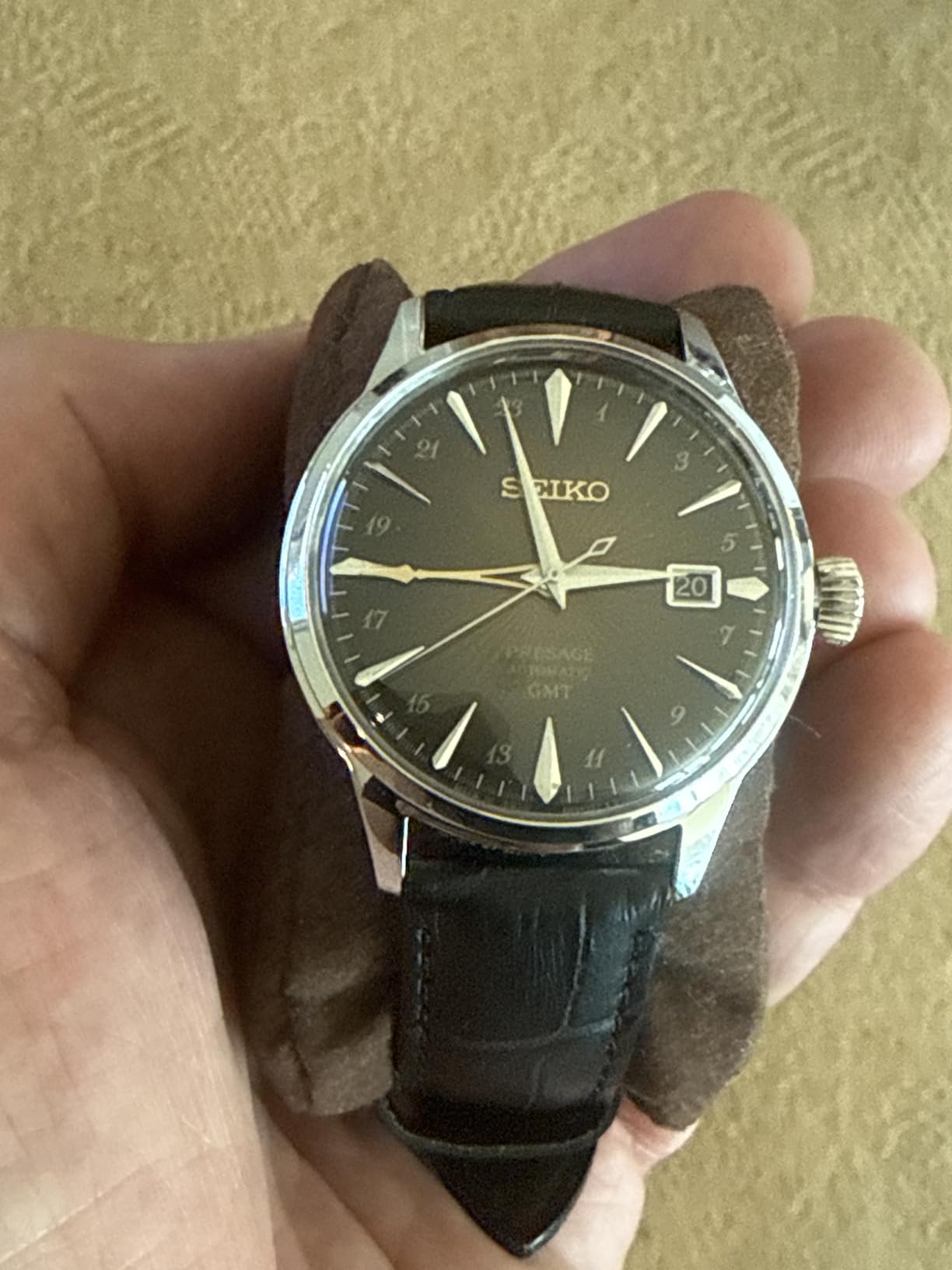 Seiko SSK039 Men's Presage Rusty Nail Cocktail GMT Brown Dial Leather Band Watch customer photo 1
